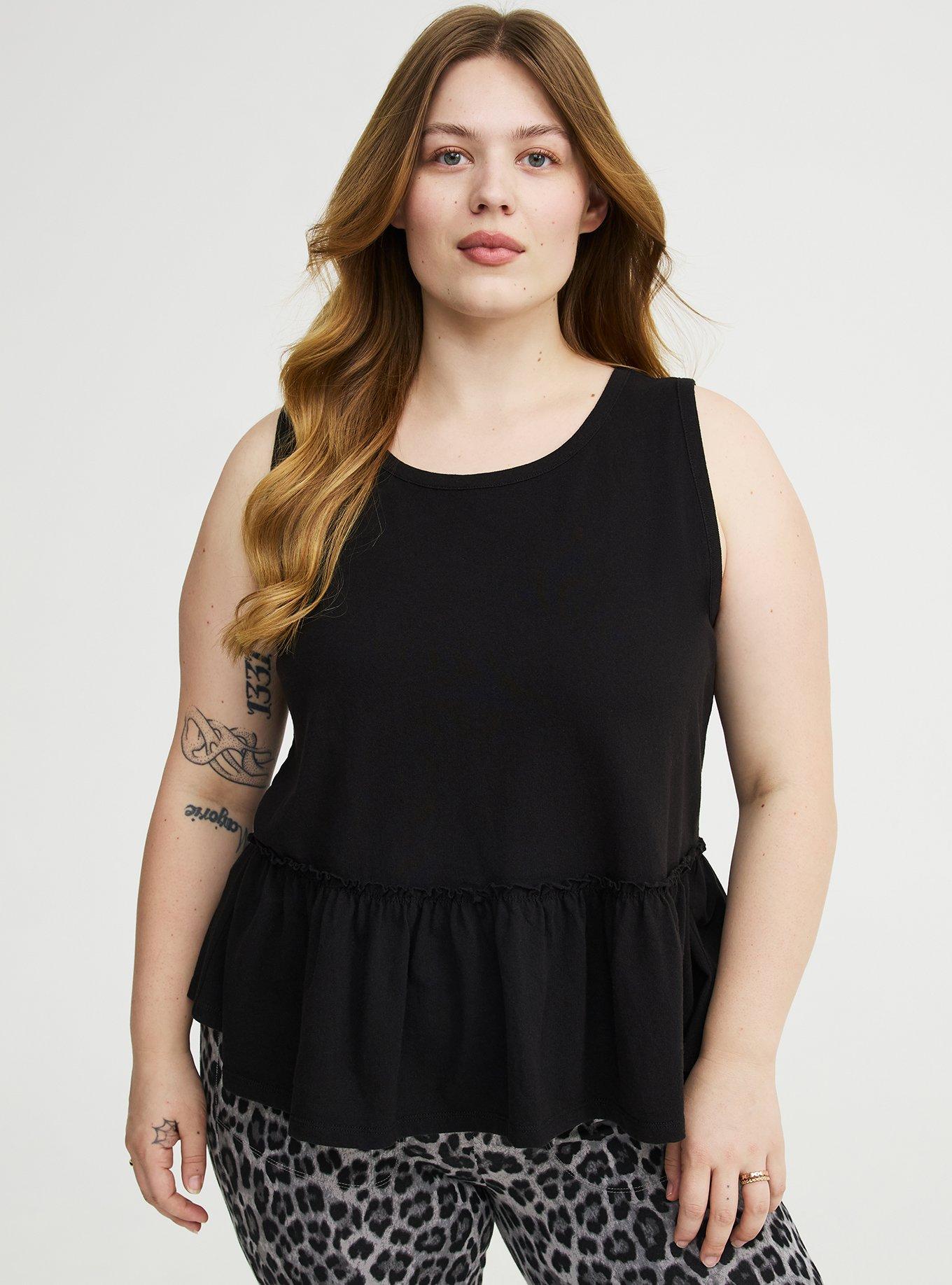 Cotton Crew Babydoll Top, DEEP BLACK, hi-res