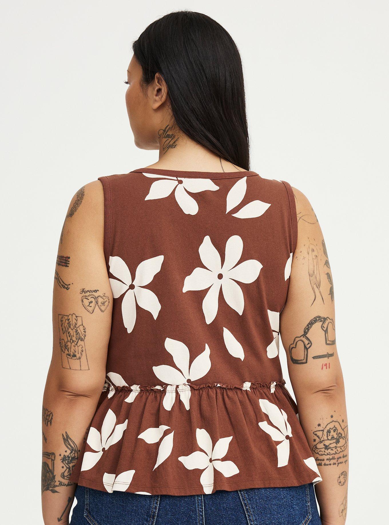 Cotton Crew Babydoll Top, GABRIELLA FLORAL BROWN, alternate