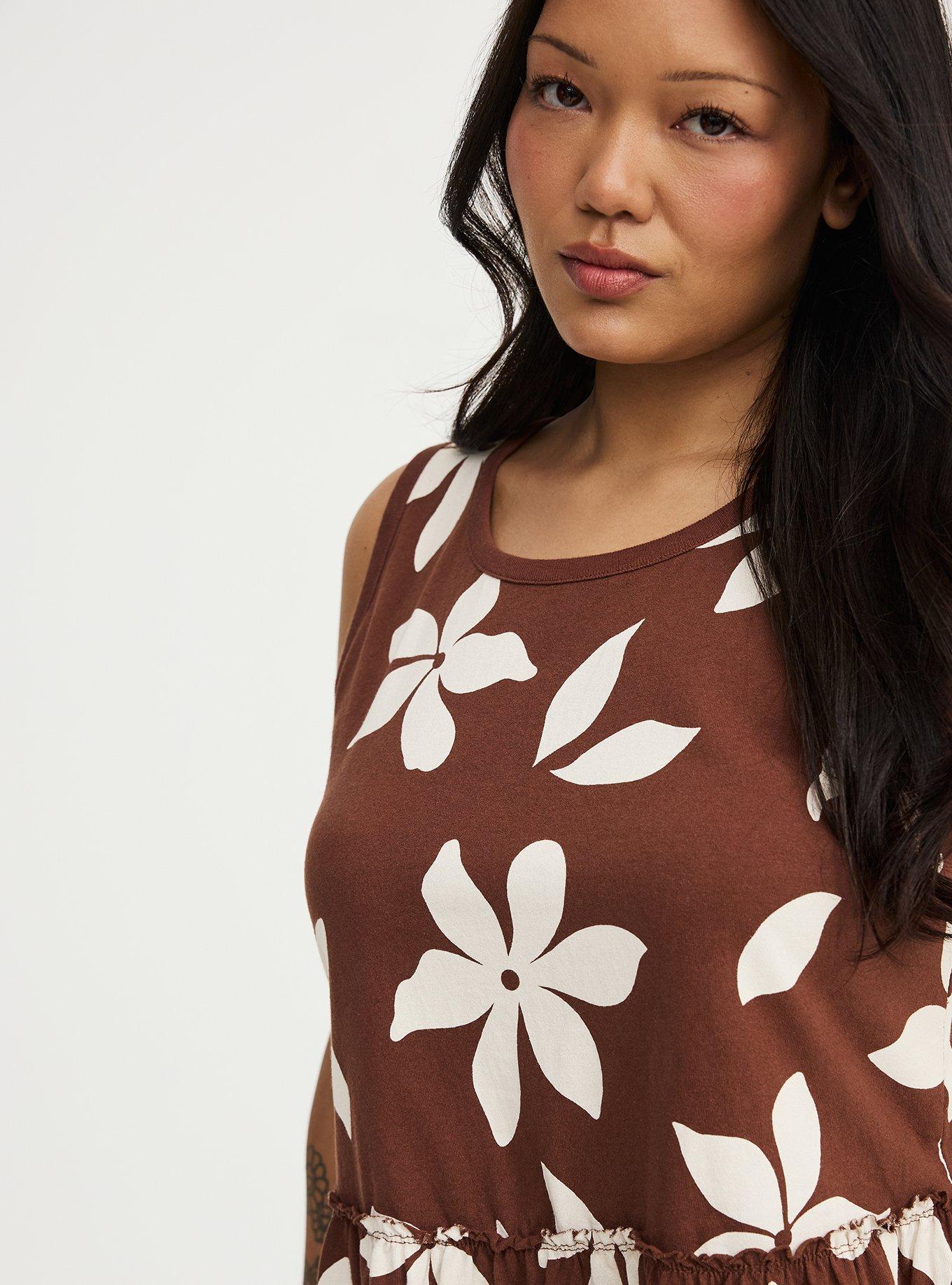 Cotton Crew Babydoll Top, GABRIELLA FLORAL BROWN, alternate