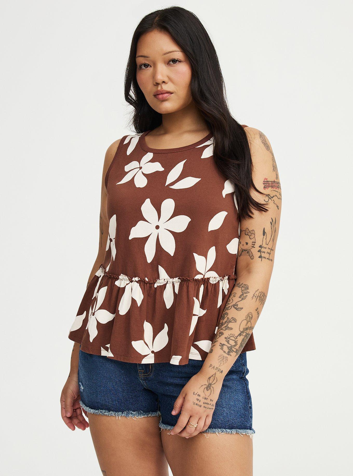 Cotton Crew Babydoll Top, GABRIELLA FLORAL BROWN, alternate
