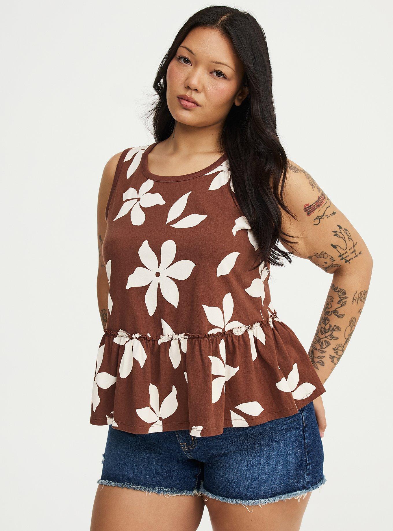 Cotton Crew Babydoll Top, GABRIELLA FLORAL BROWN, hi-res