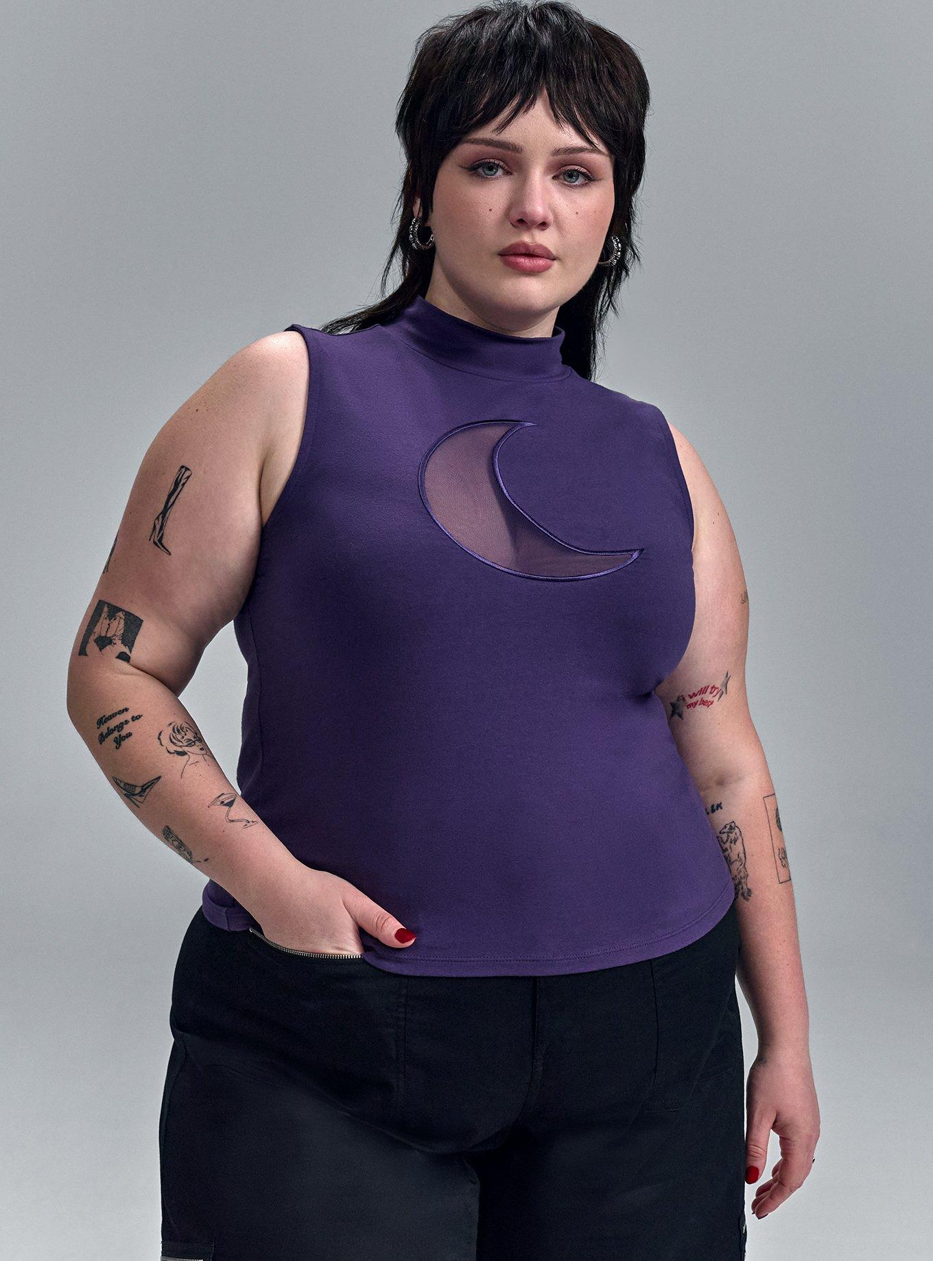 Nightfall Foxy Mock Neck Crop Tank, GOTHIC GRAPE, hi-res