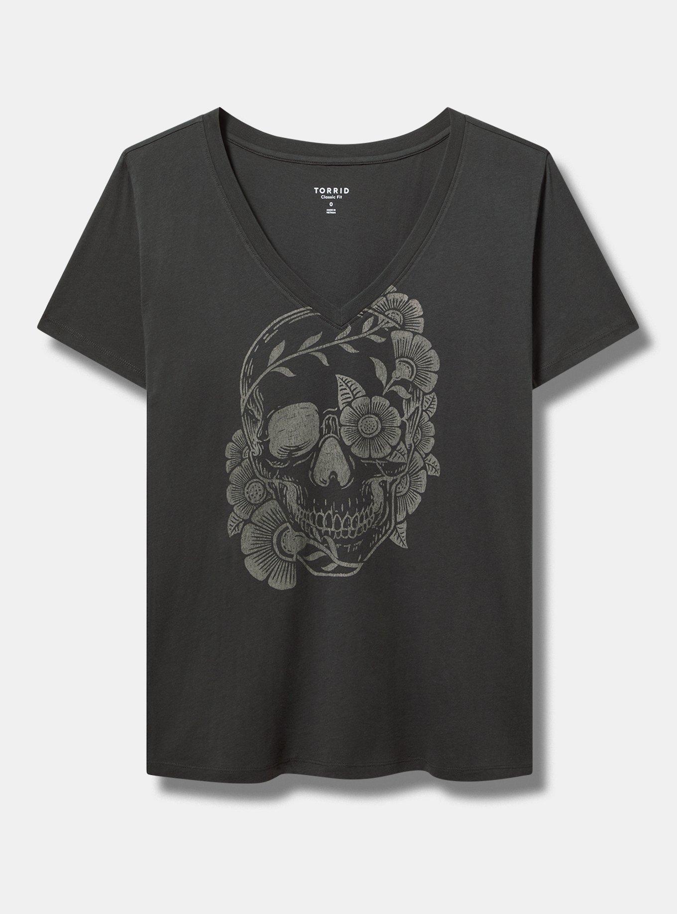 Woodcut Skull Classic Cotton V-Neck Tee