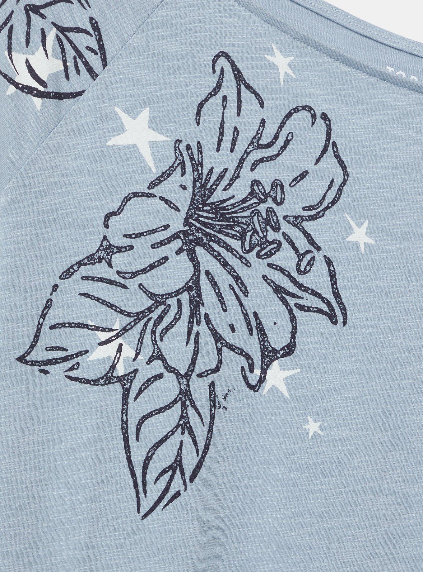 Stamp Flower Cotton Off-Shoulder Tee