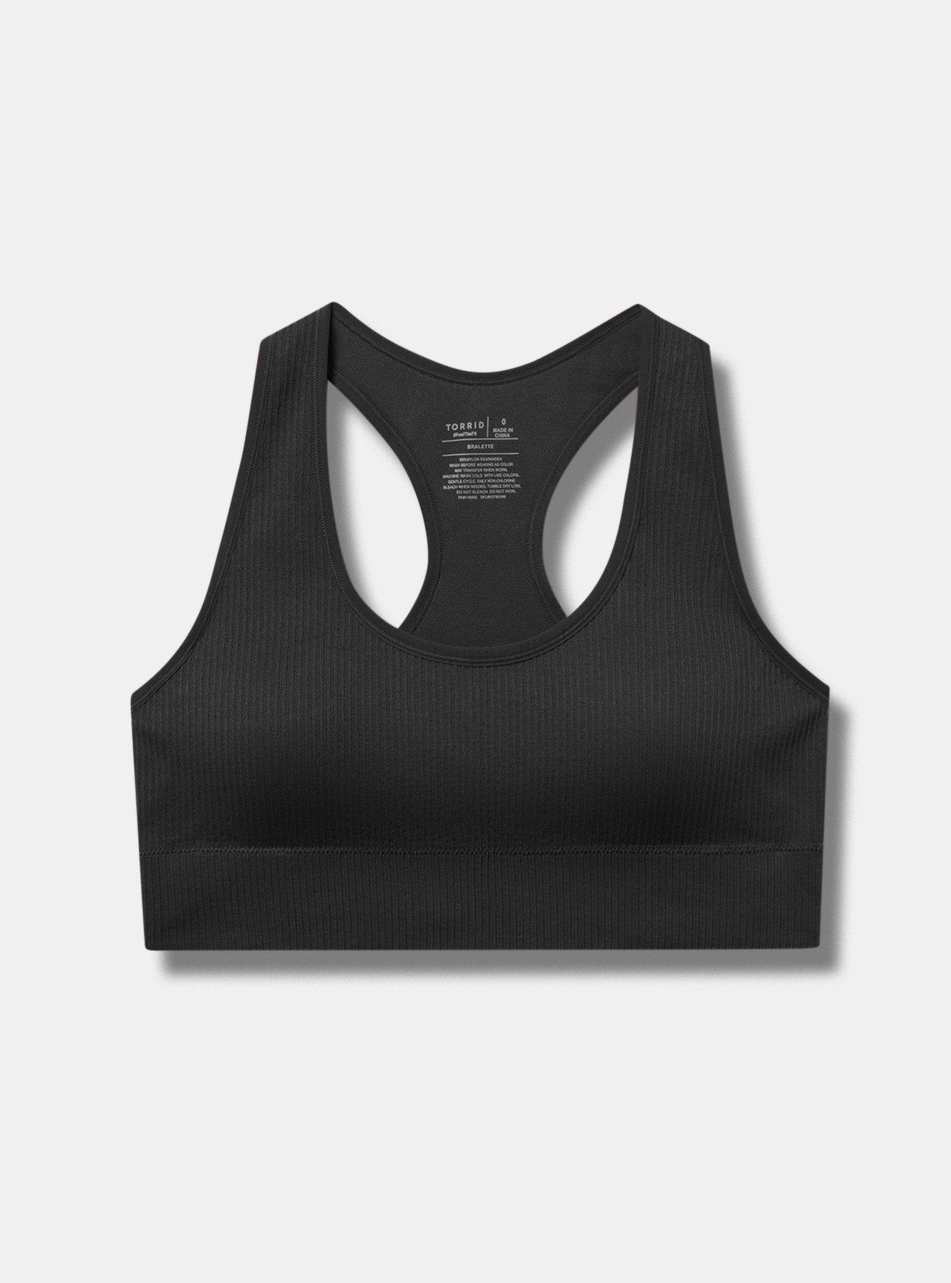 Lightly Lined Seamless Rib Racerback Bralette, RICH BLACK, hi-res