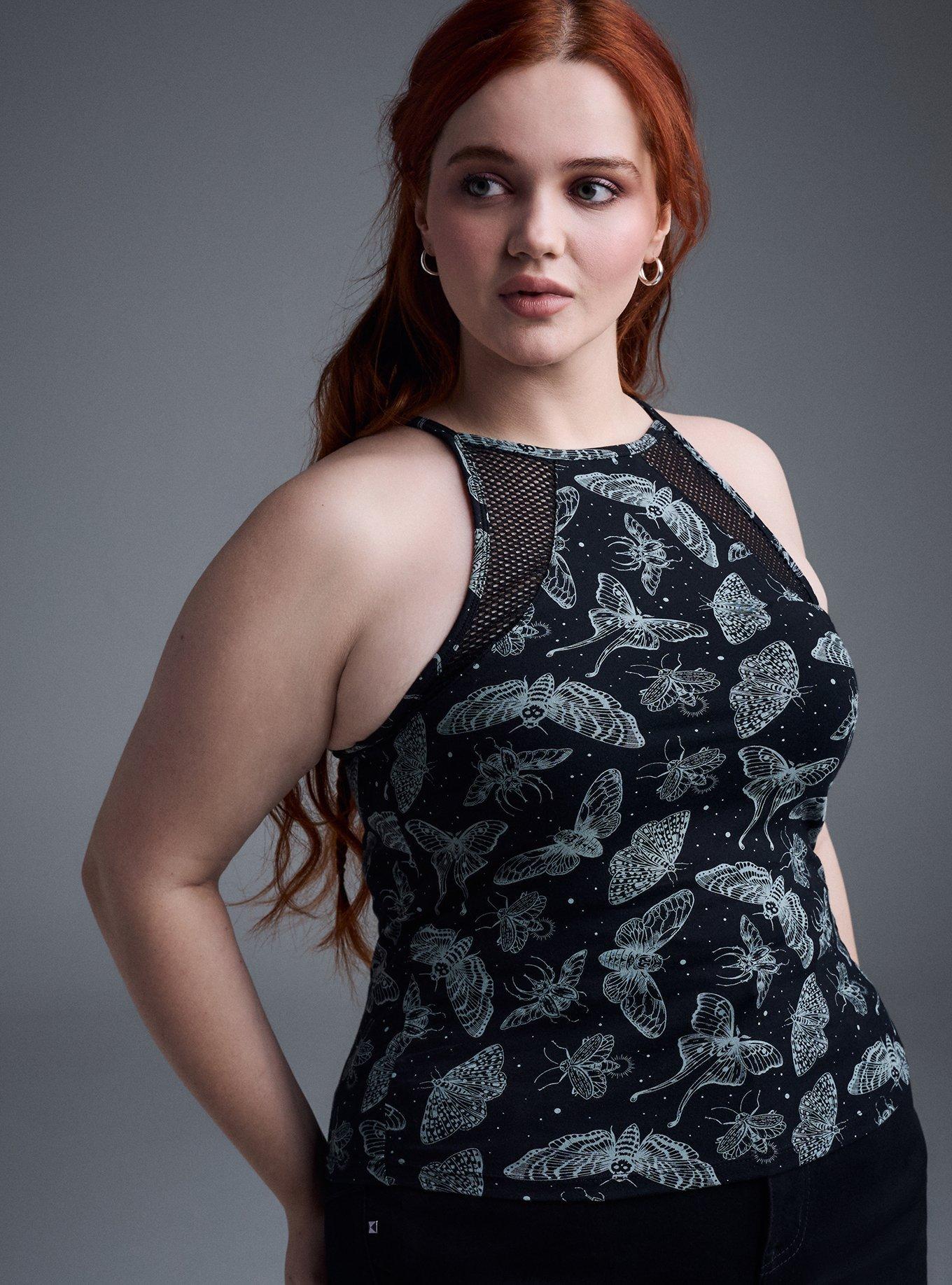 Nightfall Foxy Mesh High Neck Crop Tank, NIGHT CRAWLERS BLACK, alternate