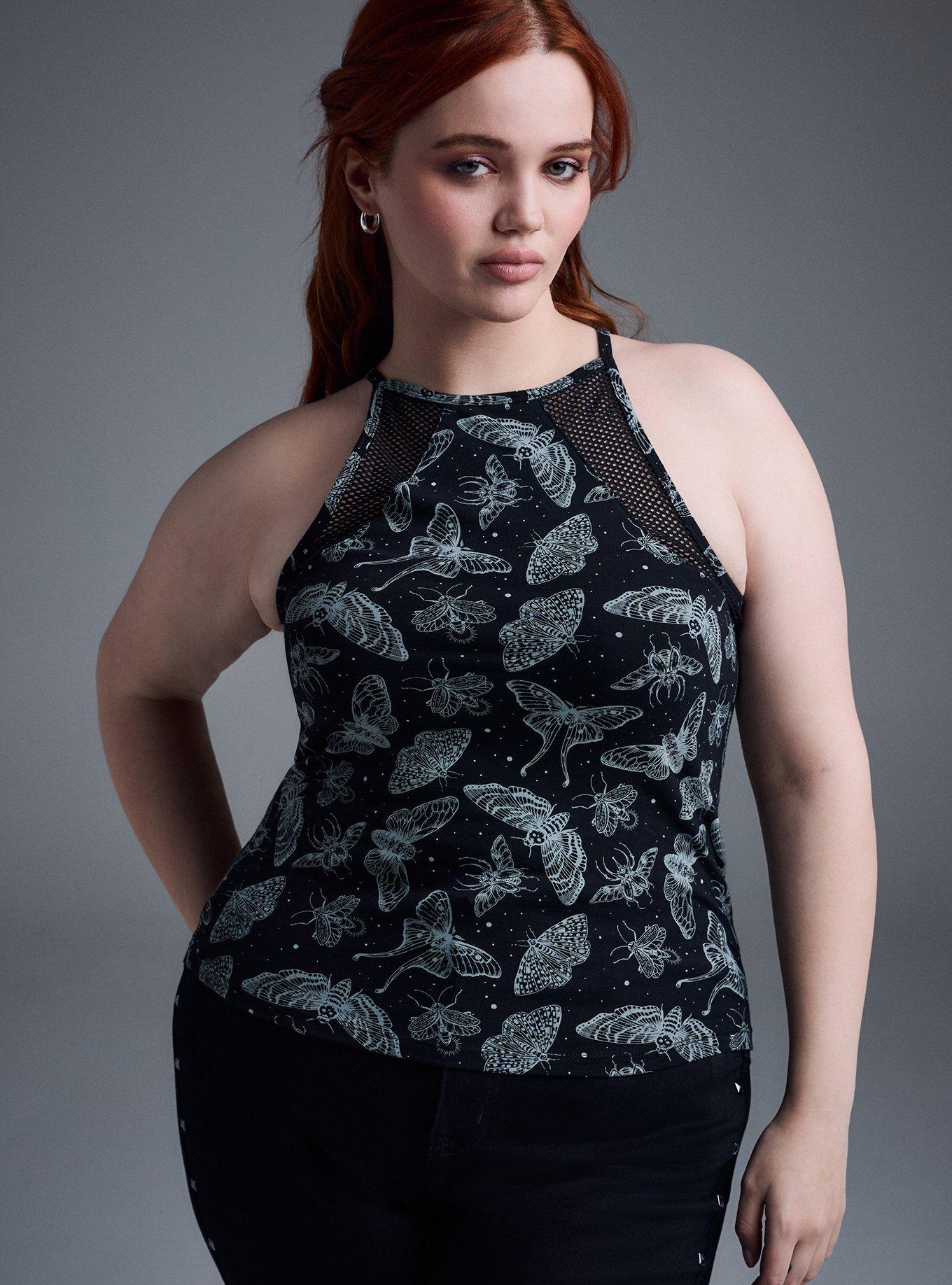 Plus Size - Nightfall Foxy Mesh High Neck Crop Tank - Torrid