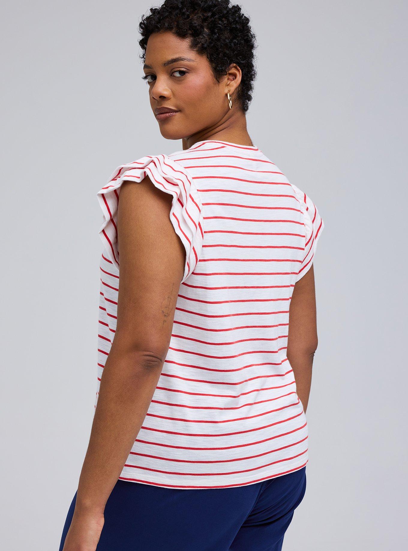 Belle Isle Flutter Sleeve Crew Tank, PERFECT STRIPE RED WHITE, alternate
