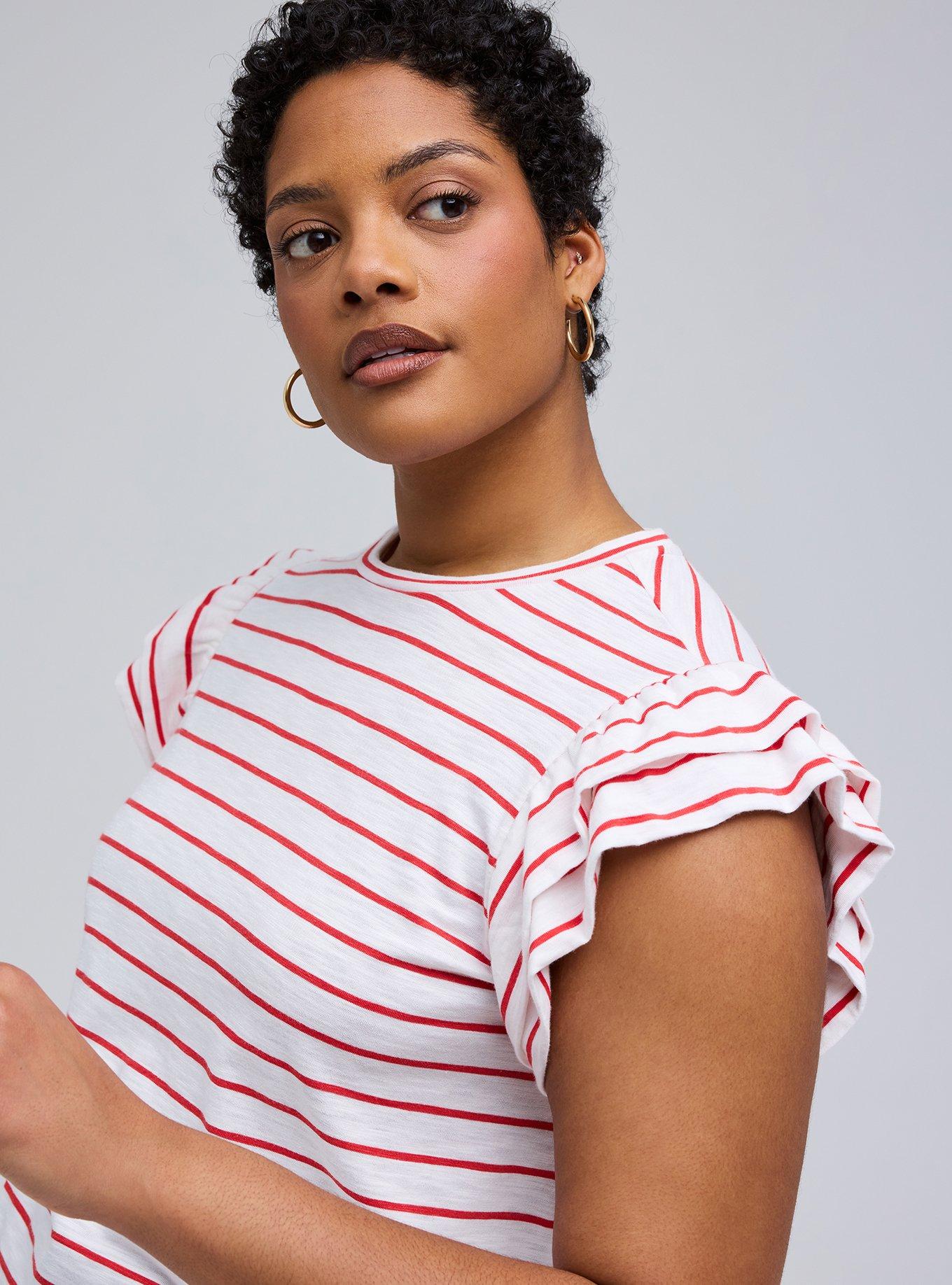 Belle Isle Flutter Sleeve Crew Tank, PERFECT STRIPE RED WHITE, alternate