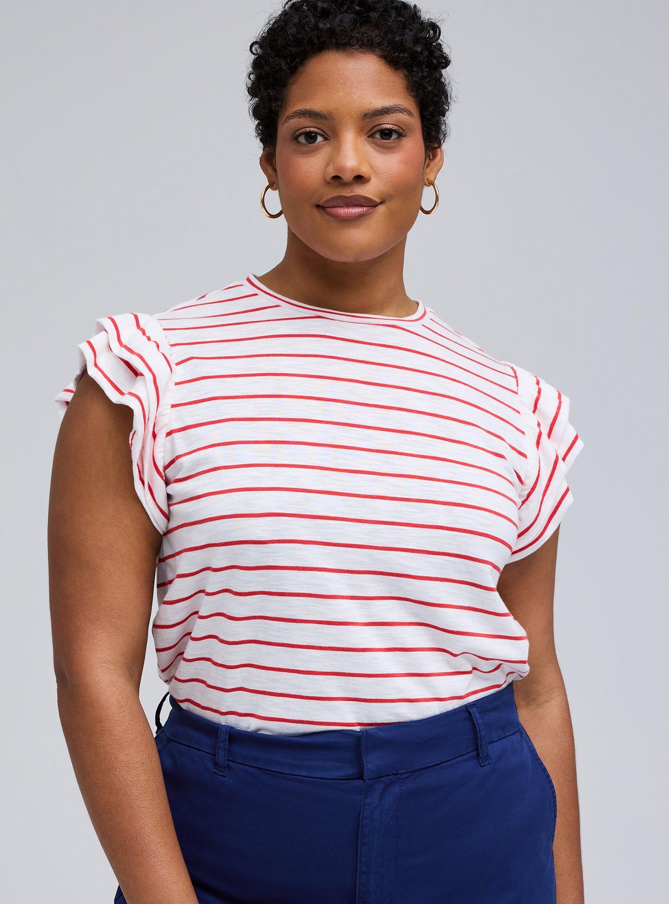 Belle Isle Flutter Sleeve Crew Tank, PERFECT STRIPE RED WHITE, alternate