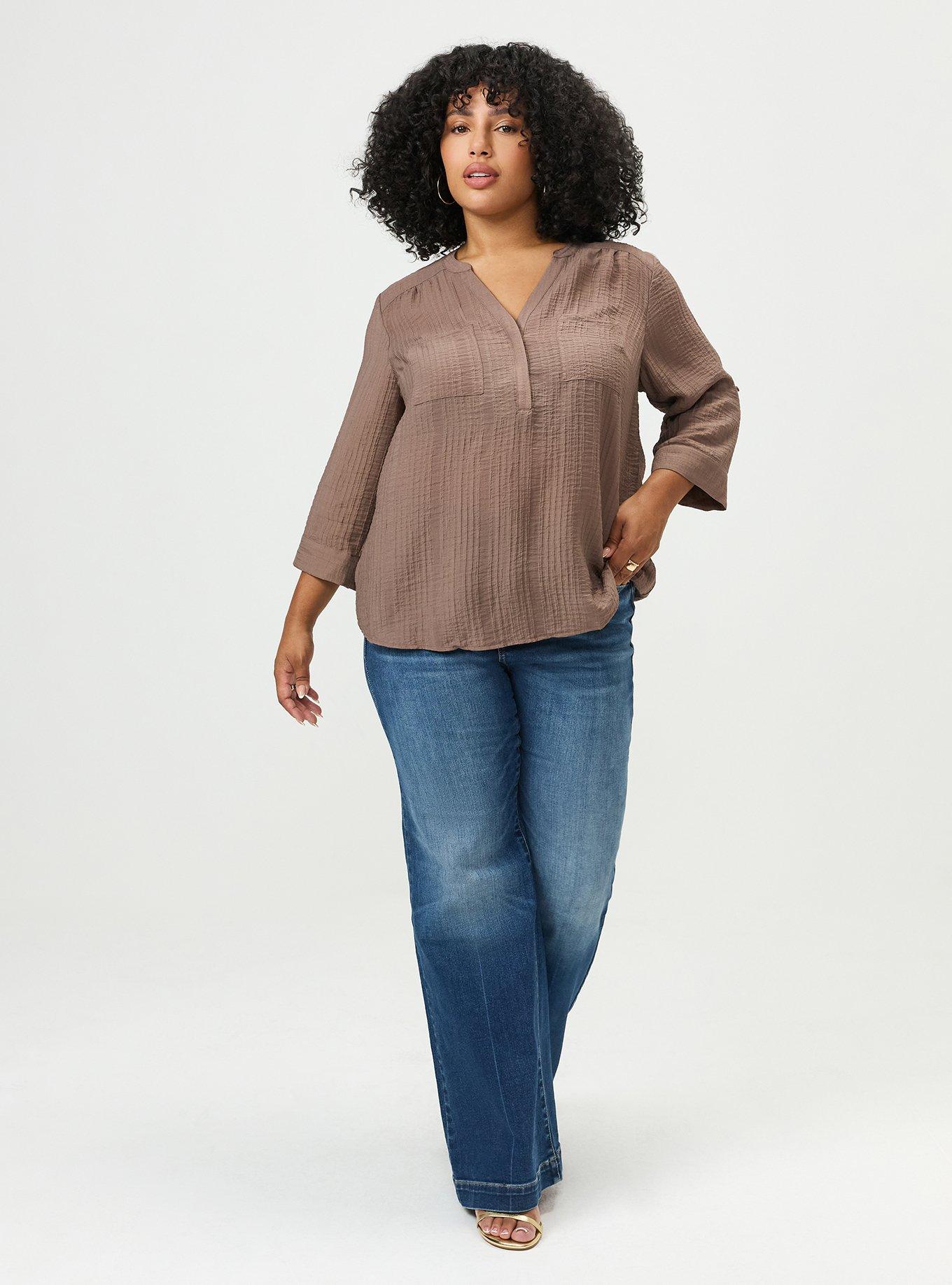Harper Textured Stripe 3/4 Pullover Blouse, DEEP TAUPE, alternate
