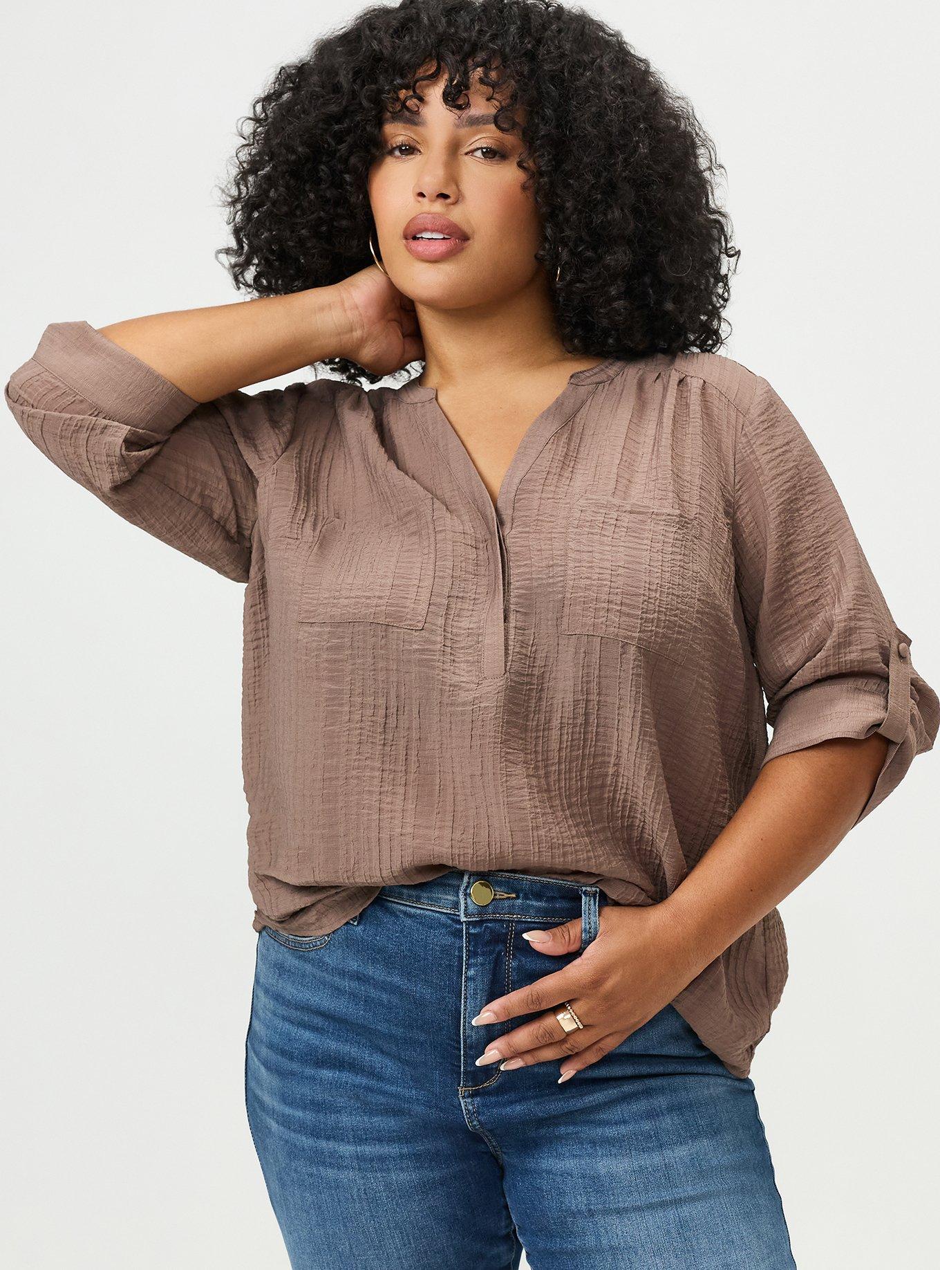 Harper Textured Stripe 3/4 Pullover Blouse, DEEP TAUPE, alternate