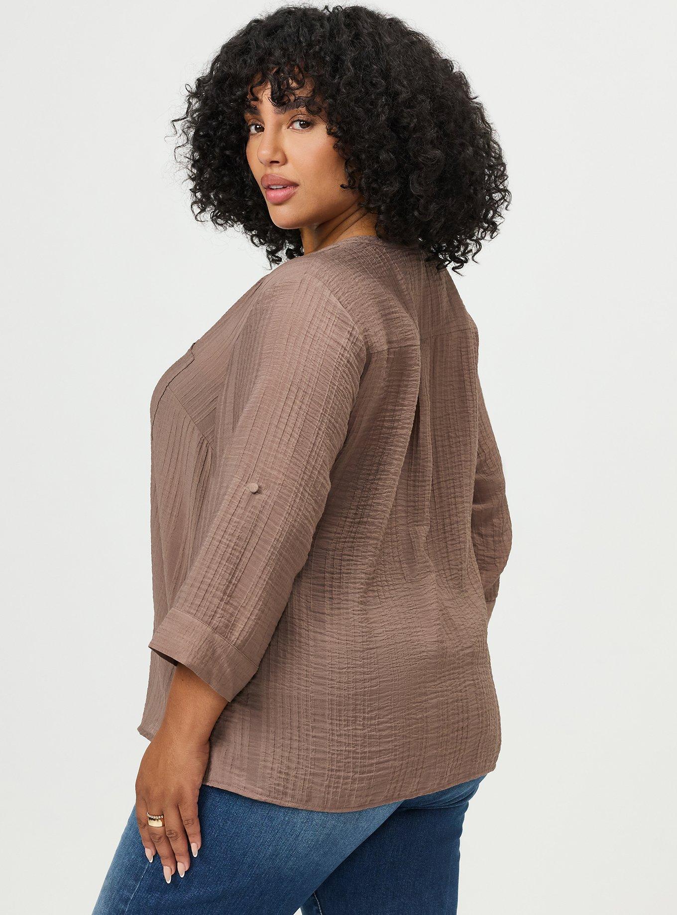 Harper Textured Stripe 3/4 Pullover Blouse, DEEP TAUPE, alternate