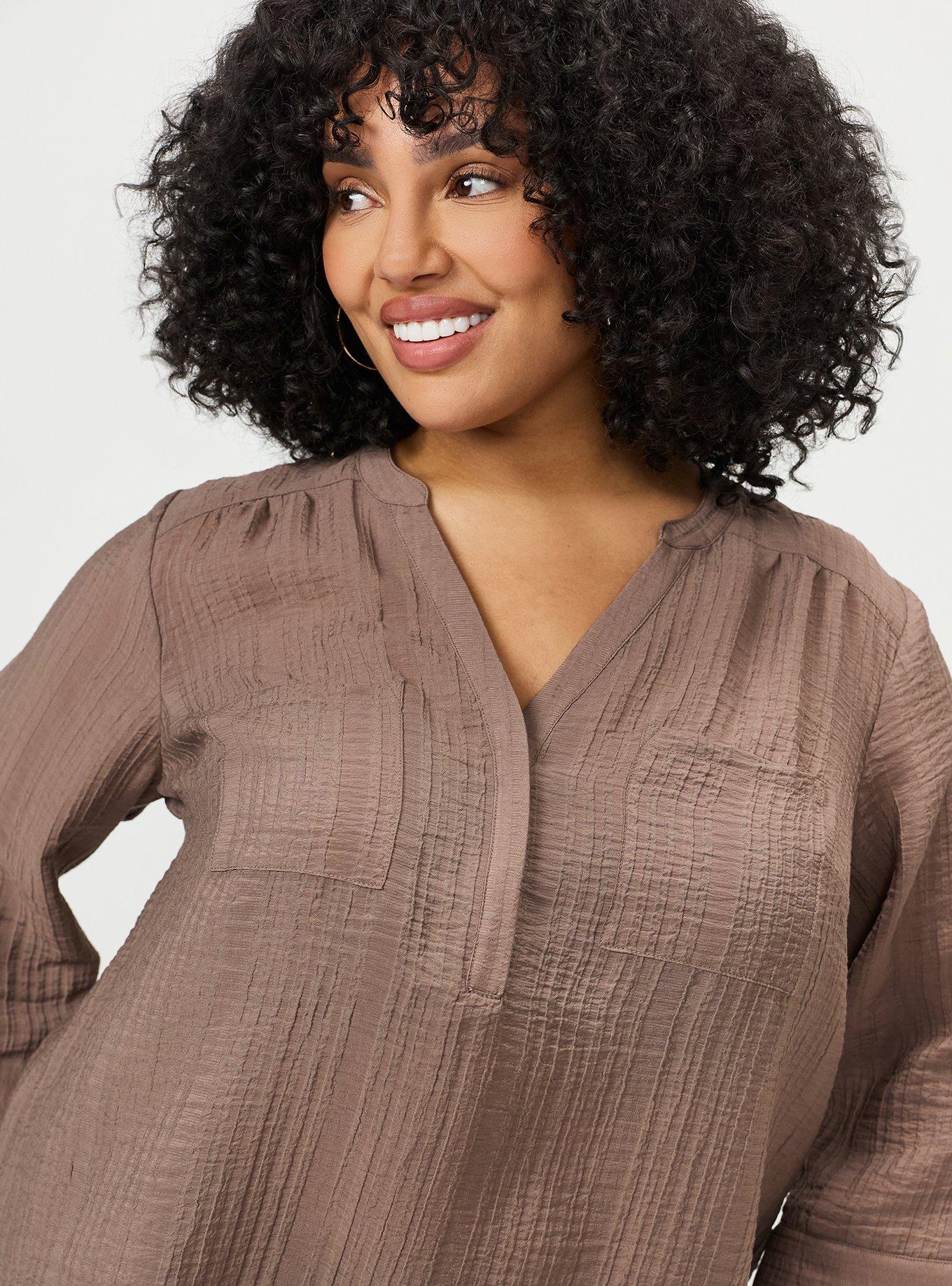 Harper Textured Stripe 3/4 Pullover Blouse, DEEP TAUPE, alternate