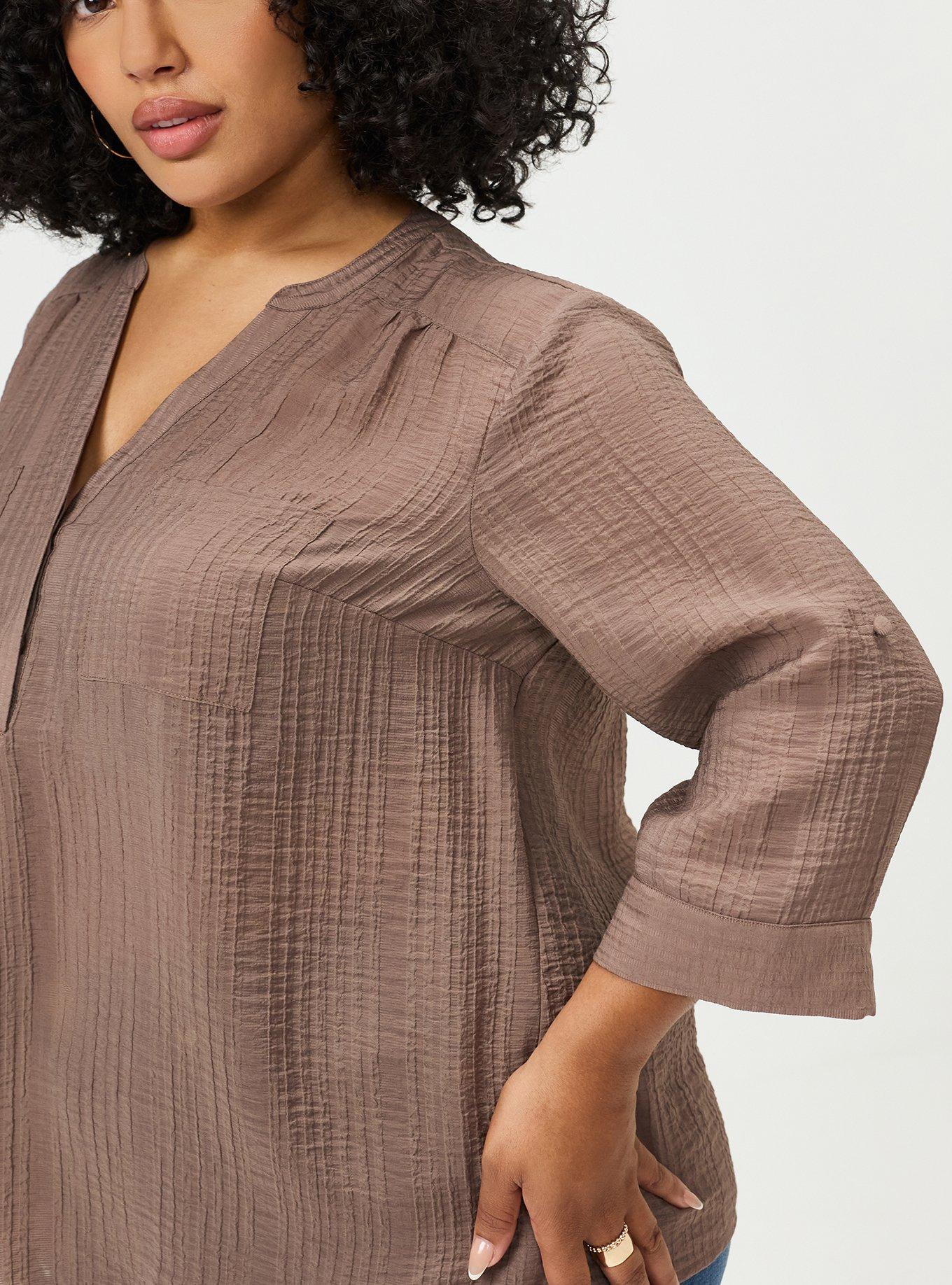 Harper Textured Stripe 3/4 Pullover Blouse, DEEP TAUPE, alternate