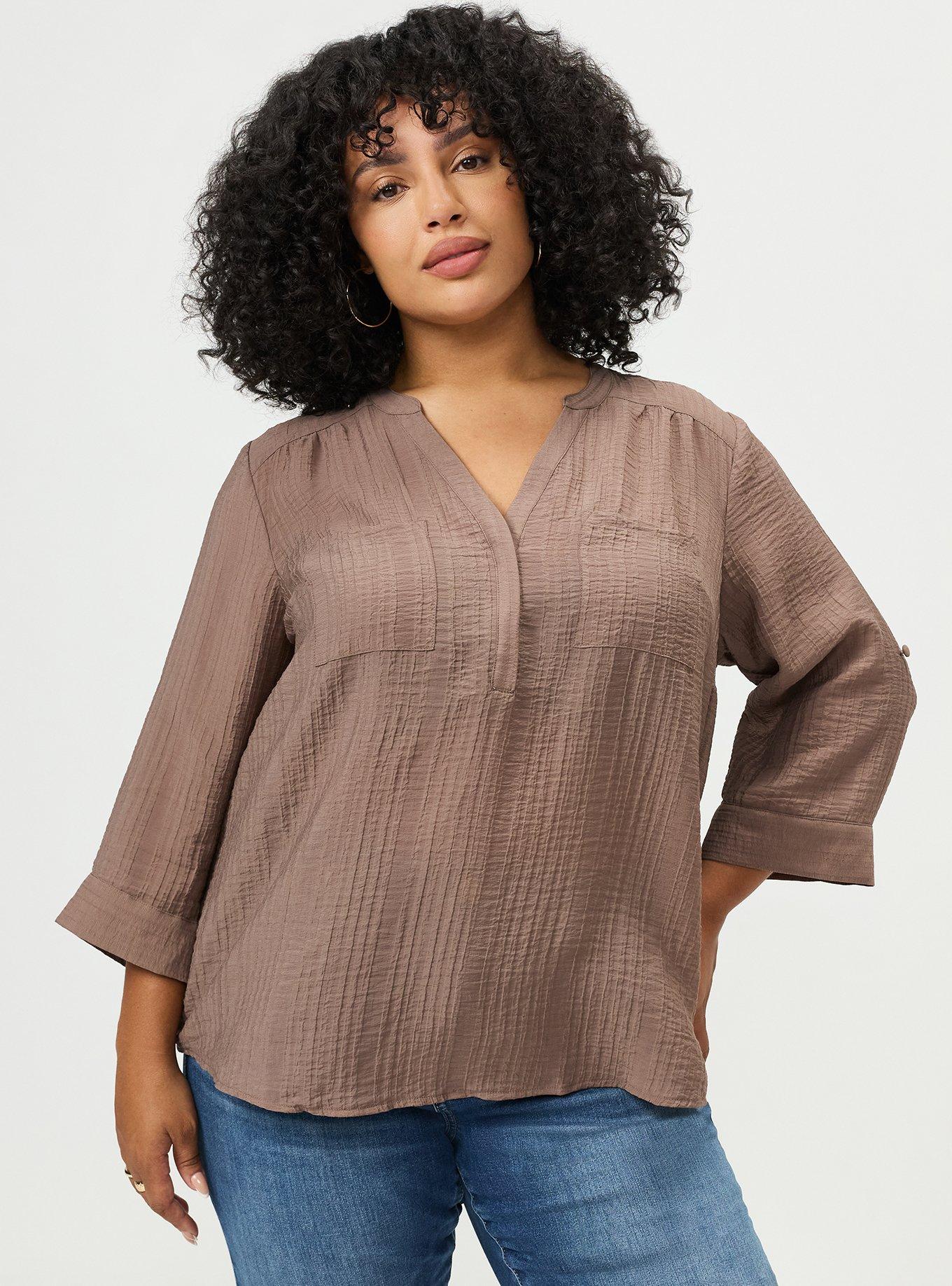 Harper Textured Stripe 3/4 Pullover Blouse, DEEP TAUPE, hi-res