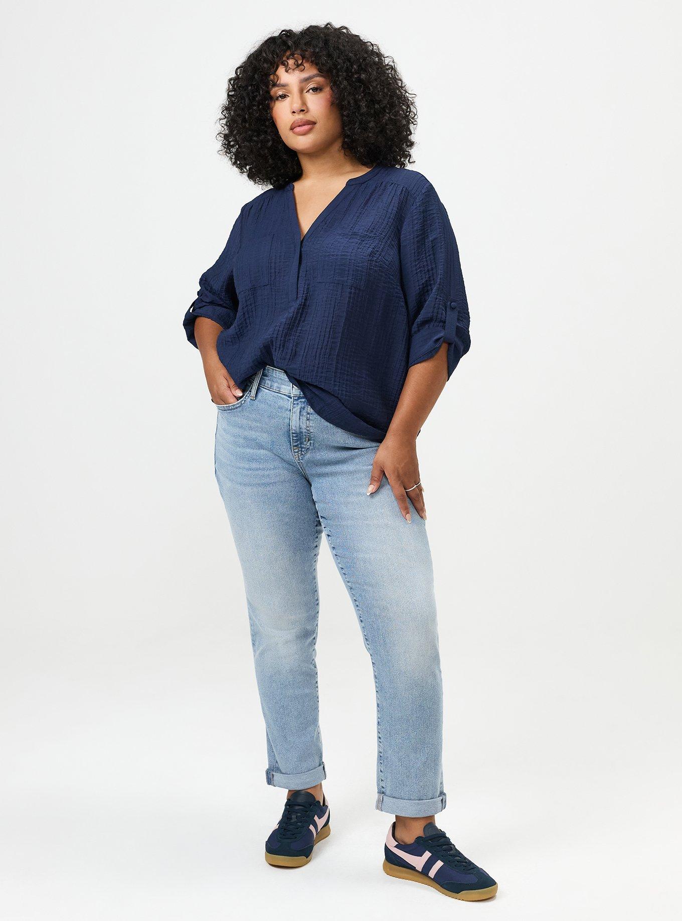 Harper Textured Stripe 3/4 Pullover Blouse, PEACOAT, alternate