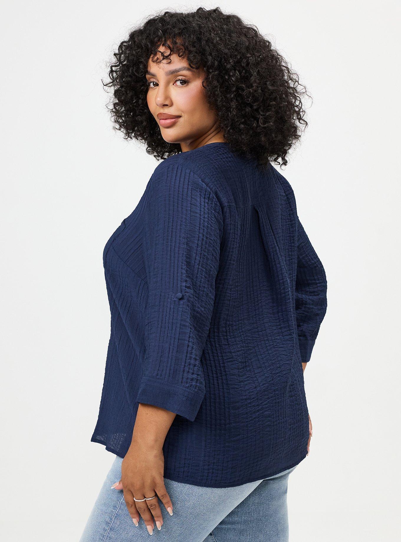 Harper Textured Stripe 3/4 Pullover Blouse, PEACOAT, alternate