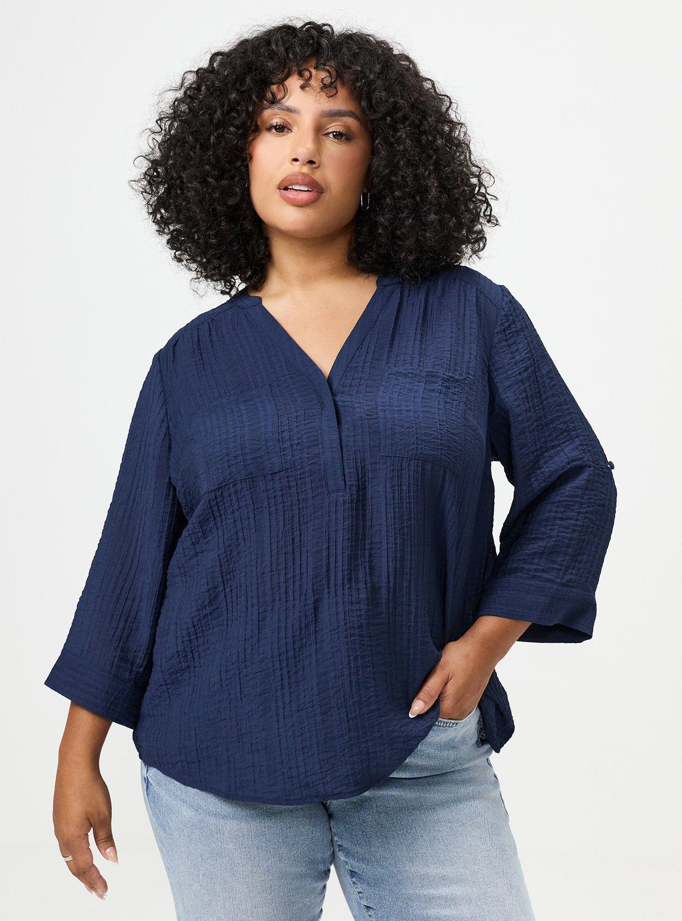 Harper Textured Stripe 3/4 Pullover Blouse, PEACOAT, alternate
