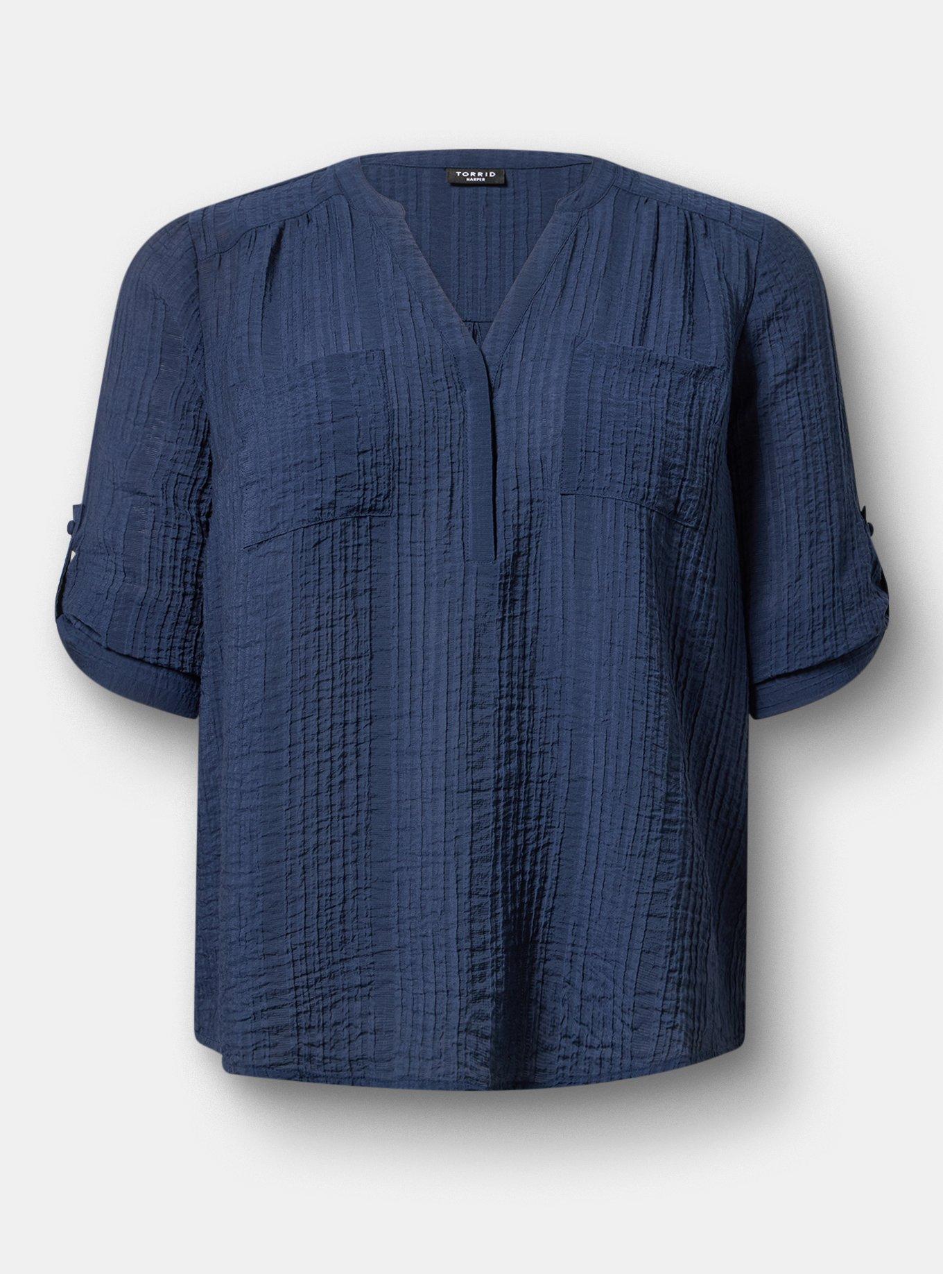 Harper Textured Stripe 3/4 Pullover Blouse, PEACOAT, hi-res