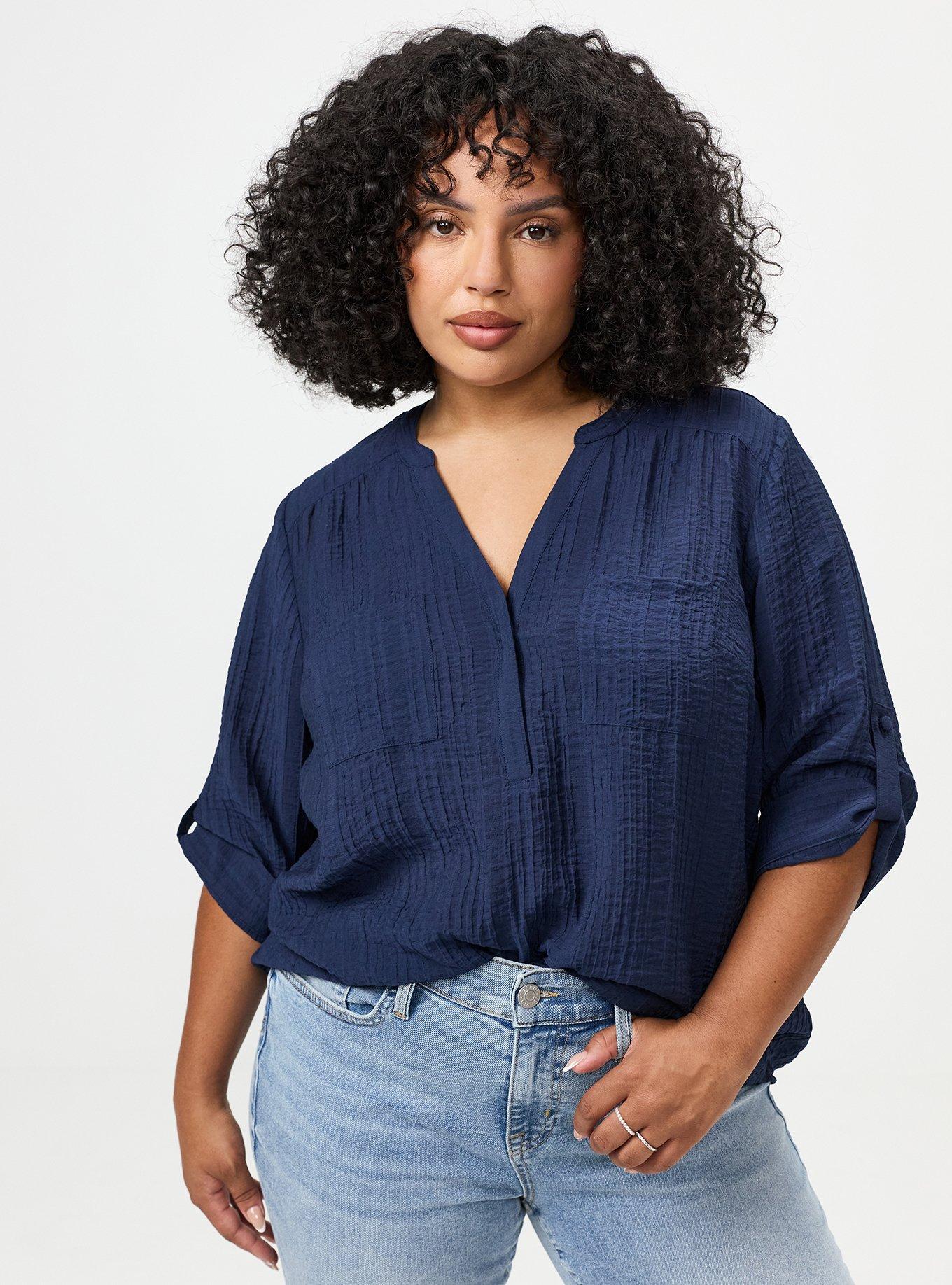 Harper Textured Stripe 3/4 Pullover Blouse, PEACOAT, hi-res