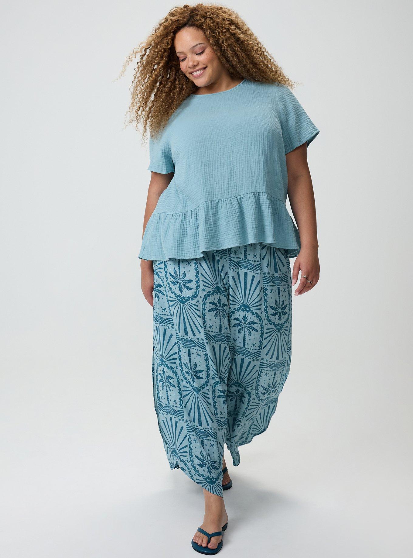 Short Sleeve Tiered Top, STONE BLUE, alternate