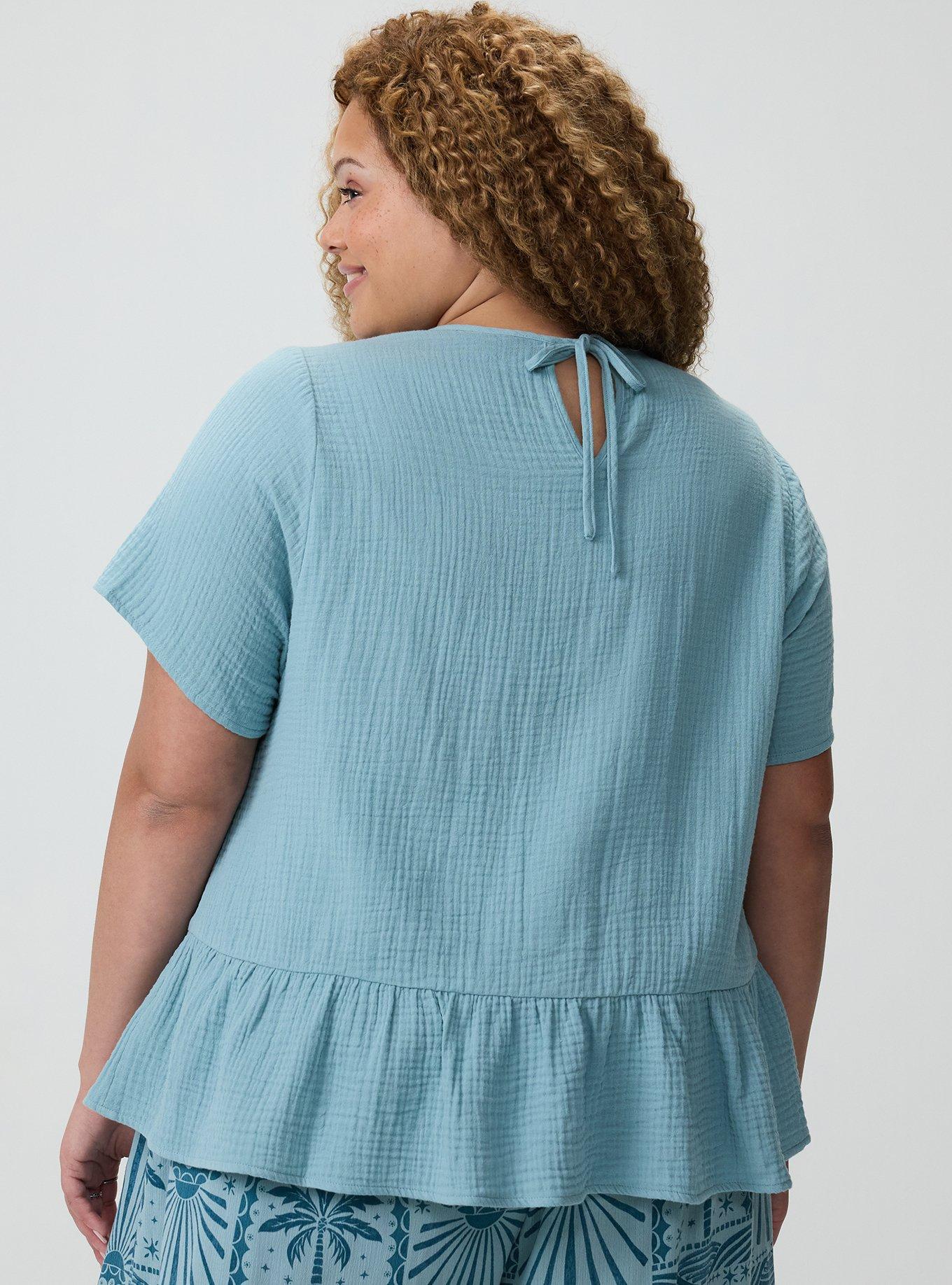Short Sleeve Tiered Top, STONE BLUE, alternate