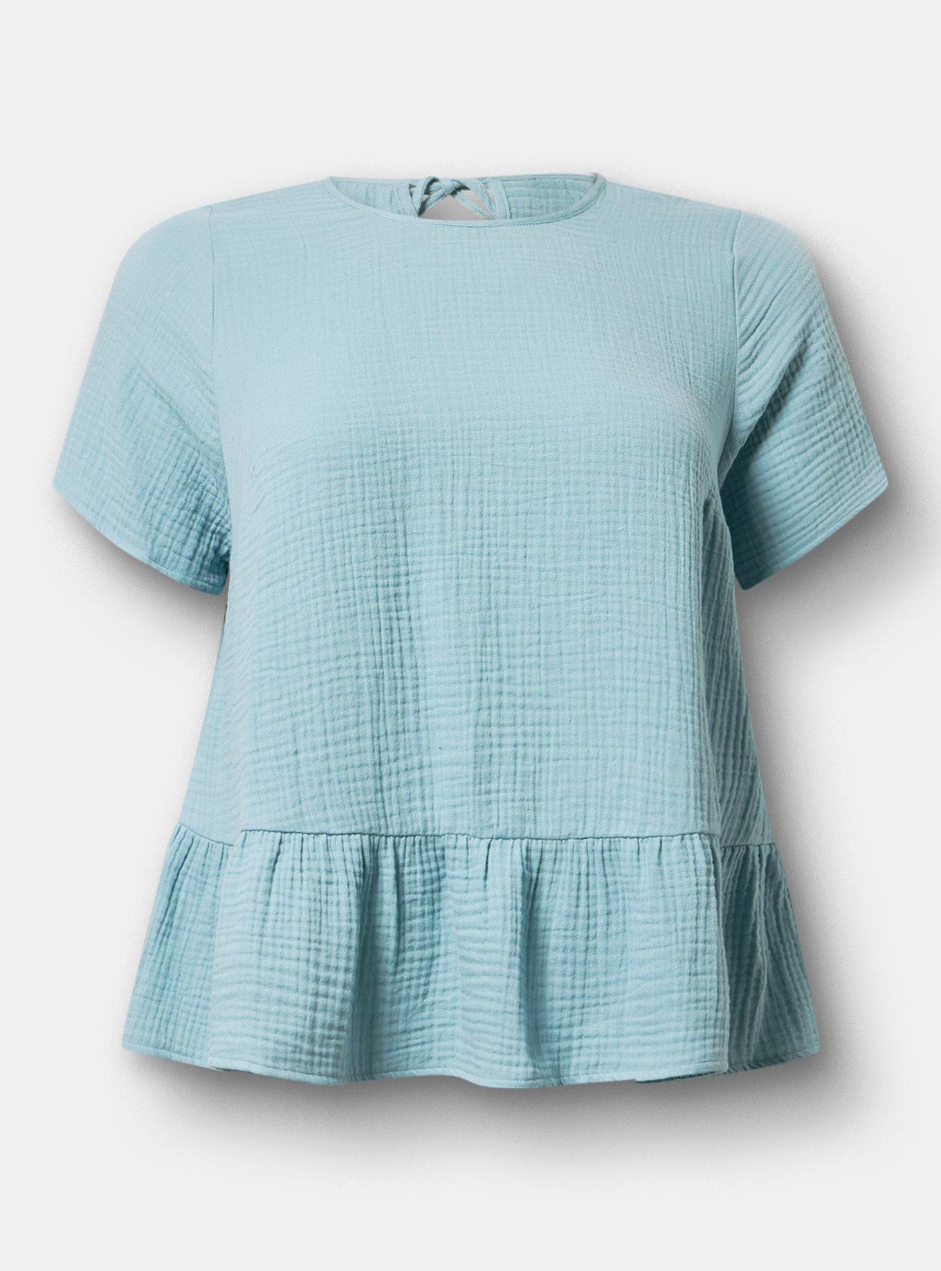 Short Sleeve Tiered Top, STONE BLUE, hi-res