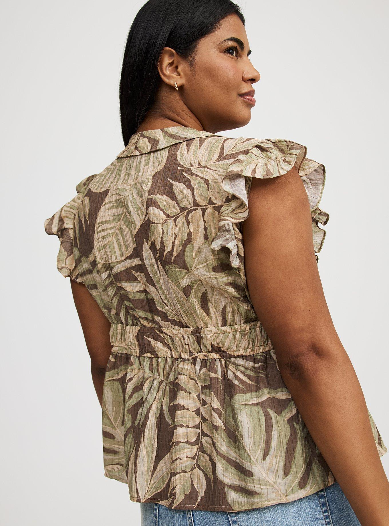 Ruffle V-Neck Tie Front Blouse