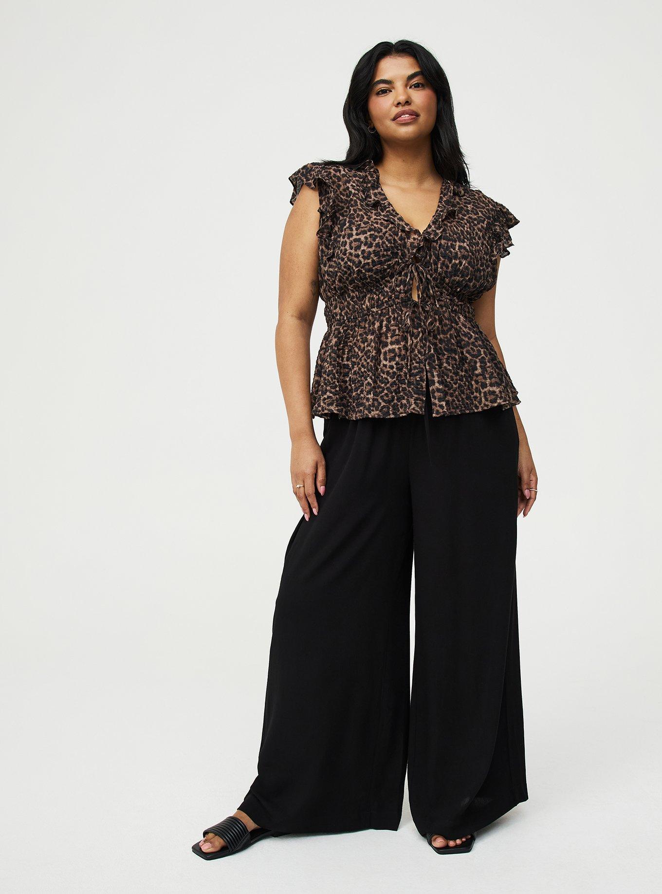 Ruffle V-Neck Tie Front Blouse, ON THE PROWL LEOPARD CHOCOLATE, alternate