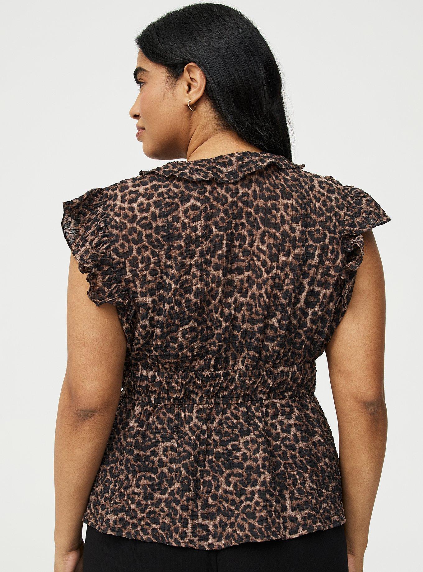 Ruffle V-Neck Tie Front Blouse, ON THE PROWL LEOPARD CHOCOLATE, alternate