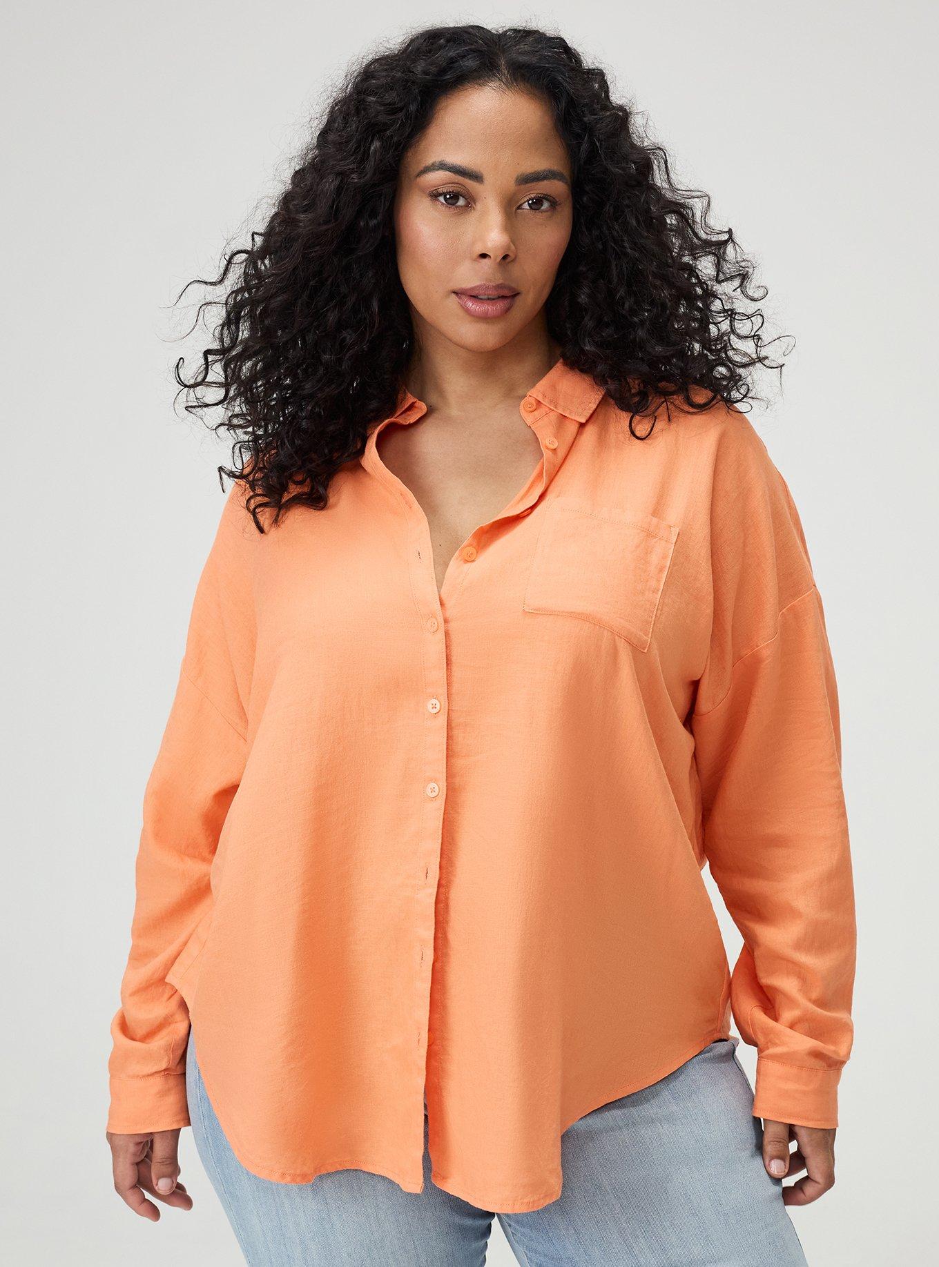 Relaxed Linen-Blend Shirt, MELON, hi-res