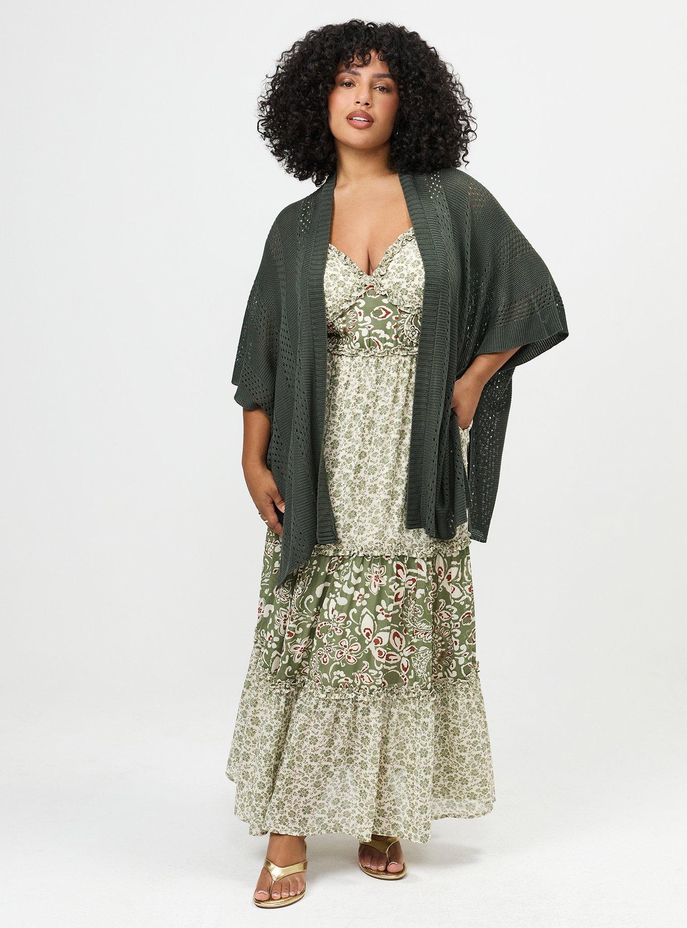 Plus Size Open Knit Ruana, OLIVE, alternate