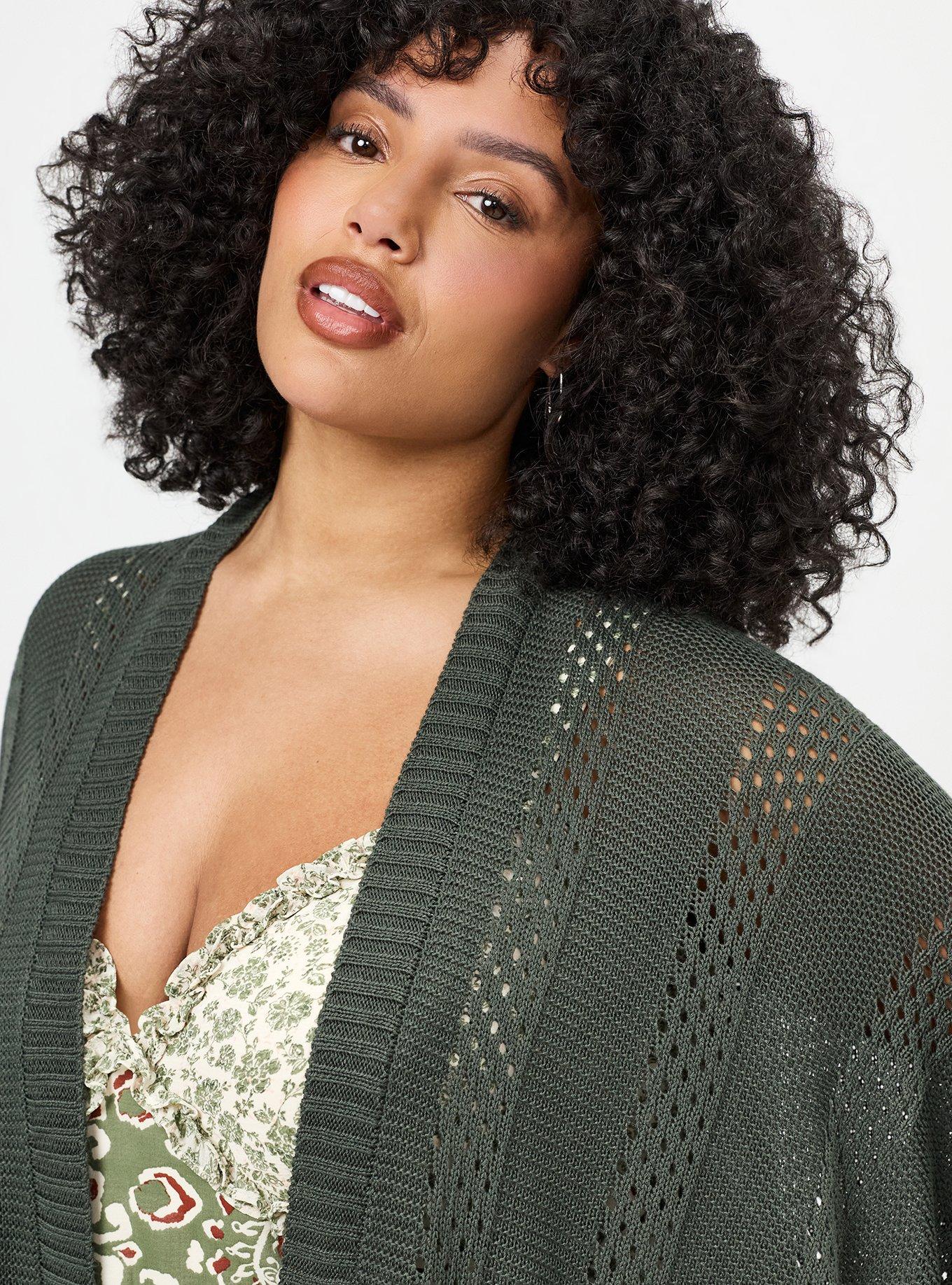Plus Size Open Knit Ruana, OLIVE, alternate