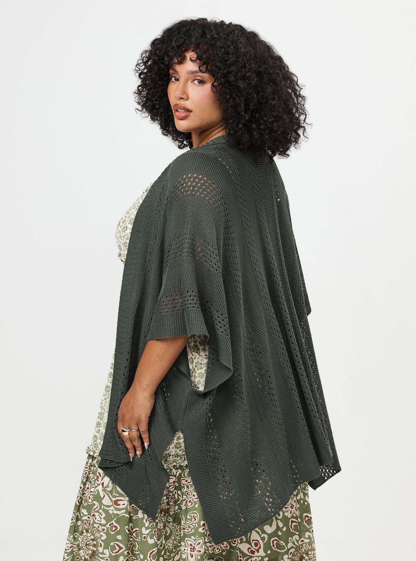 Plus Size Open Knit Ruana, OLIVE, alternate