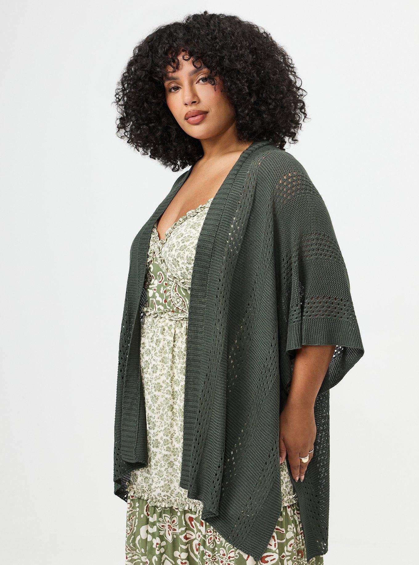 Plus Size Open Knit Ruana, OLIVE, alternate