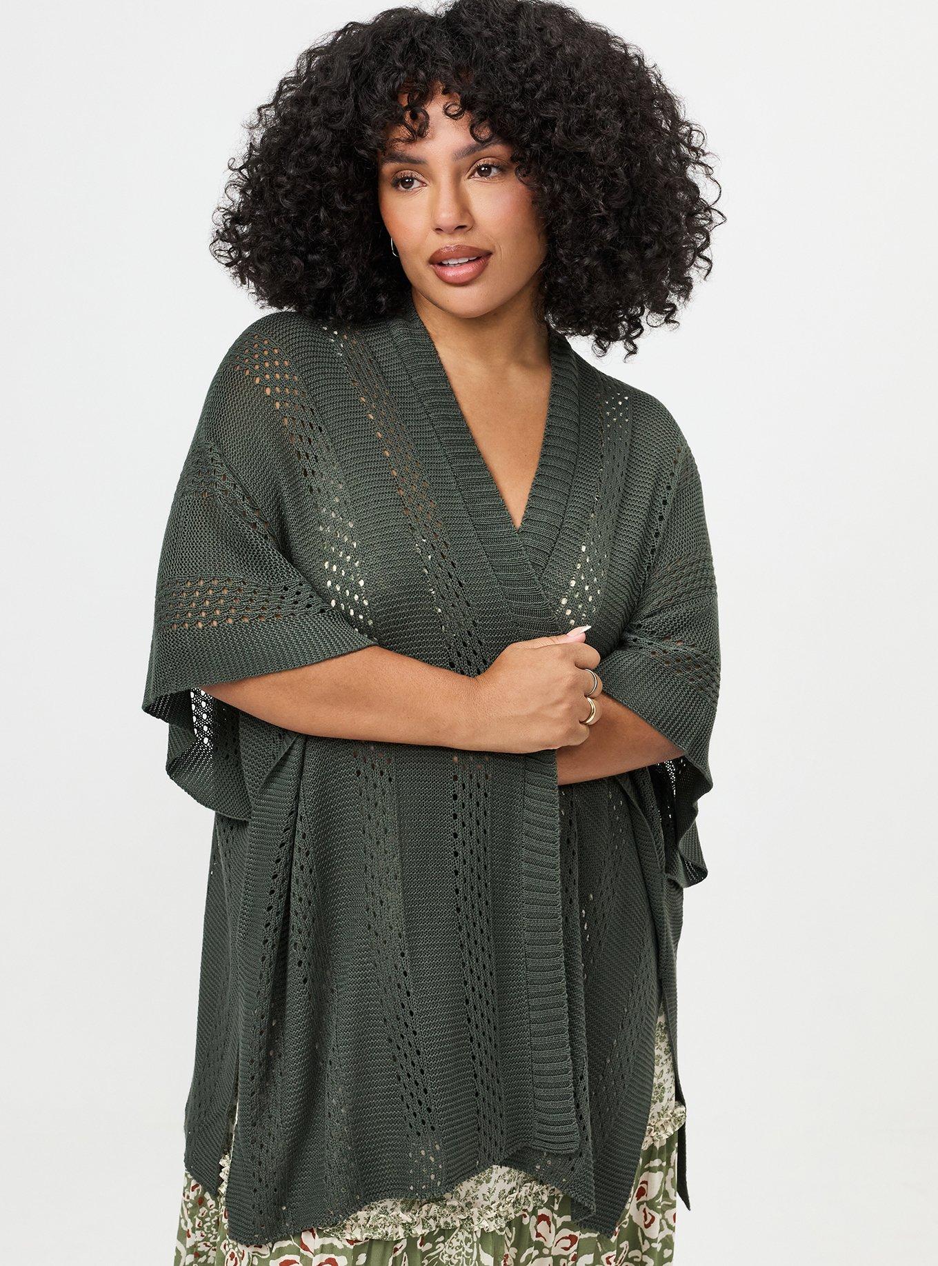 Plus Size Open Knit Ruana, OLIVE, alternate
