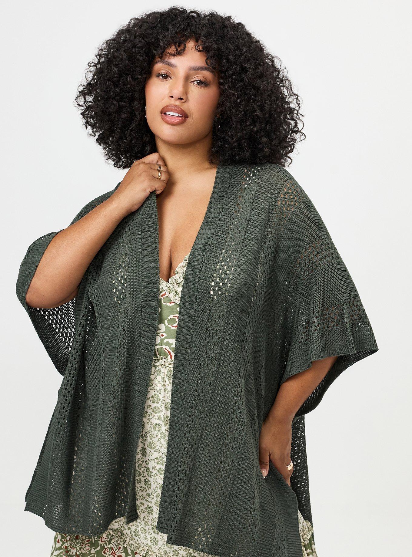 Plus Size Open Knit Ruana, OLIVE, hi-res