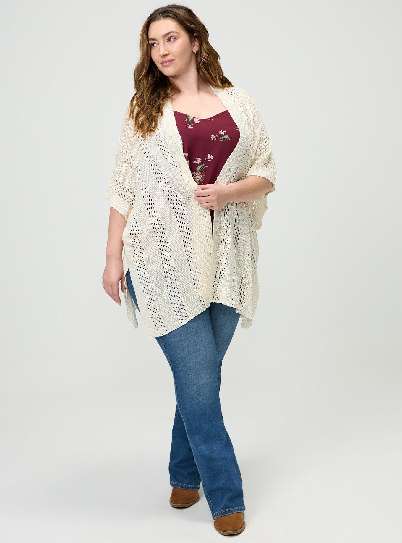 Plus Size Open Knit Ruana, CREAM, alternate