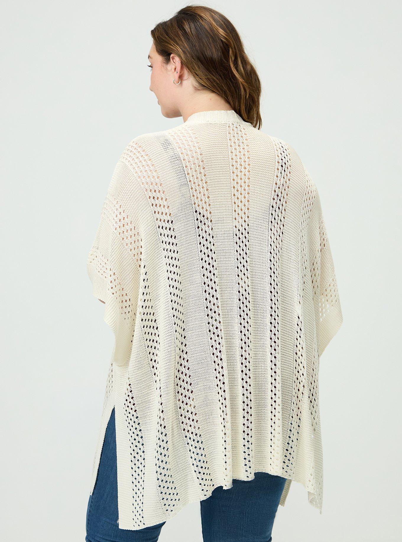 Plus Size Open Knit Ruana, CREAM, alternate