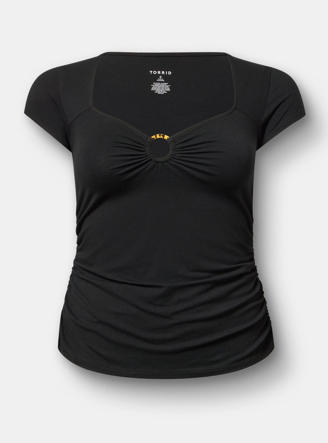 Plus Size Foxy Sweetheart O-Ring Ruched Top, DEEP BLACK, hi-res