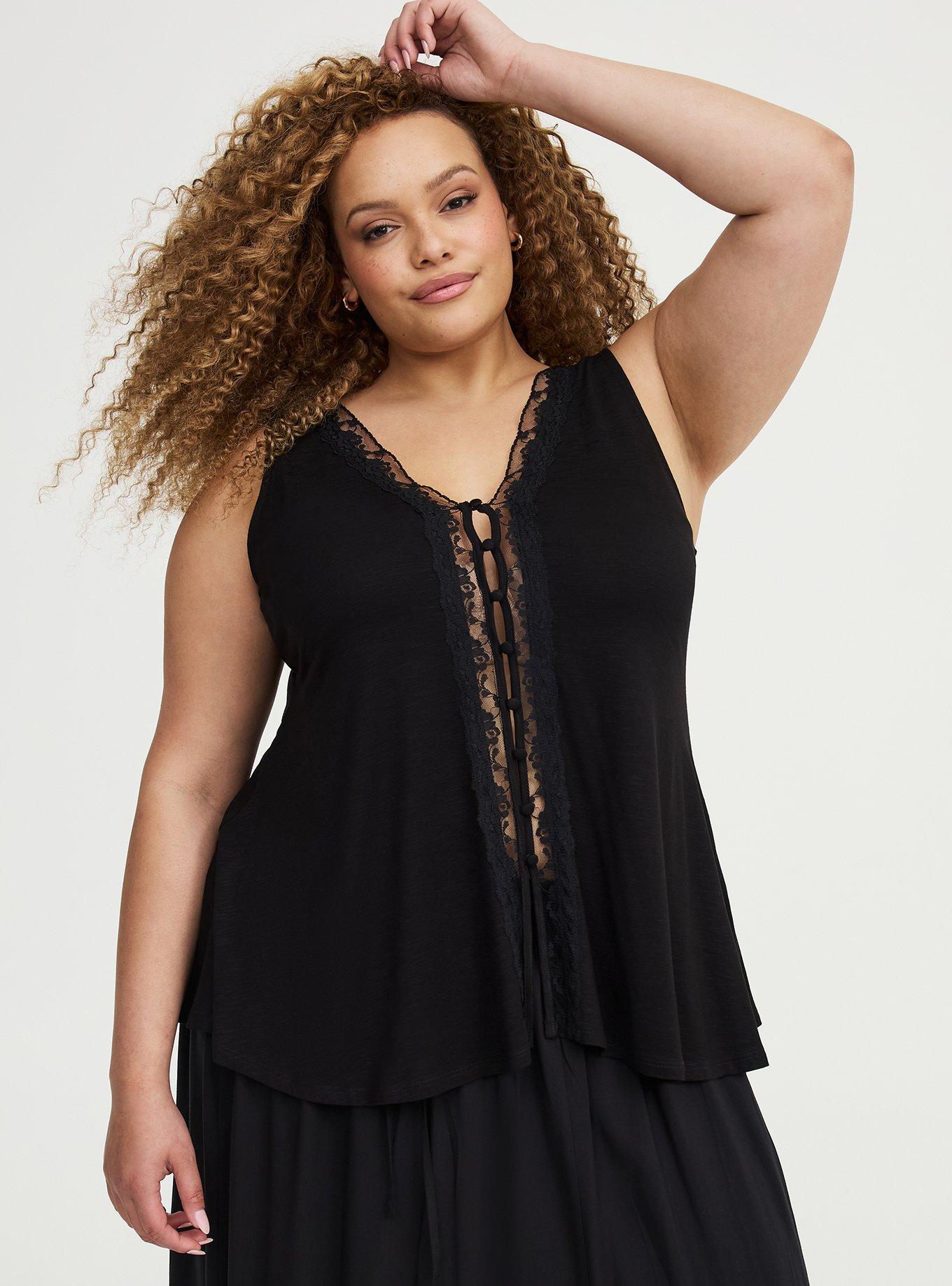 Supersoft Slub V-Neck Fit N Flare Top, DEEP BLACK, hi-res