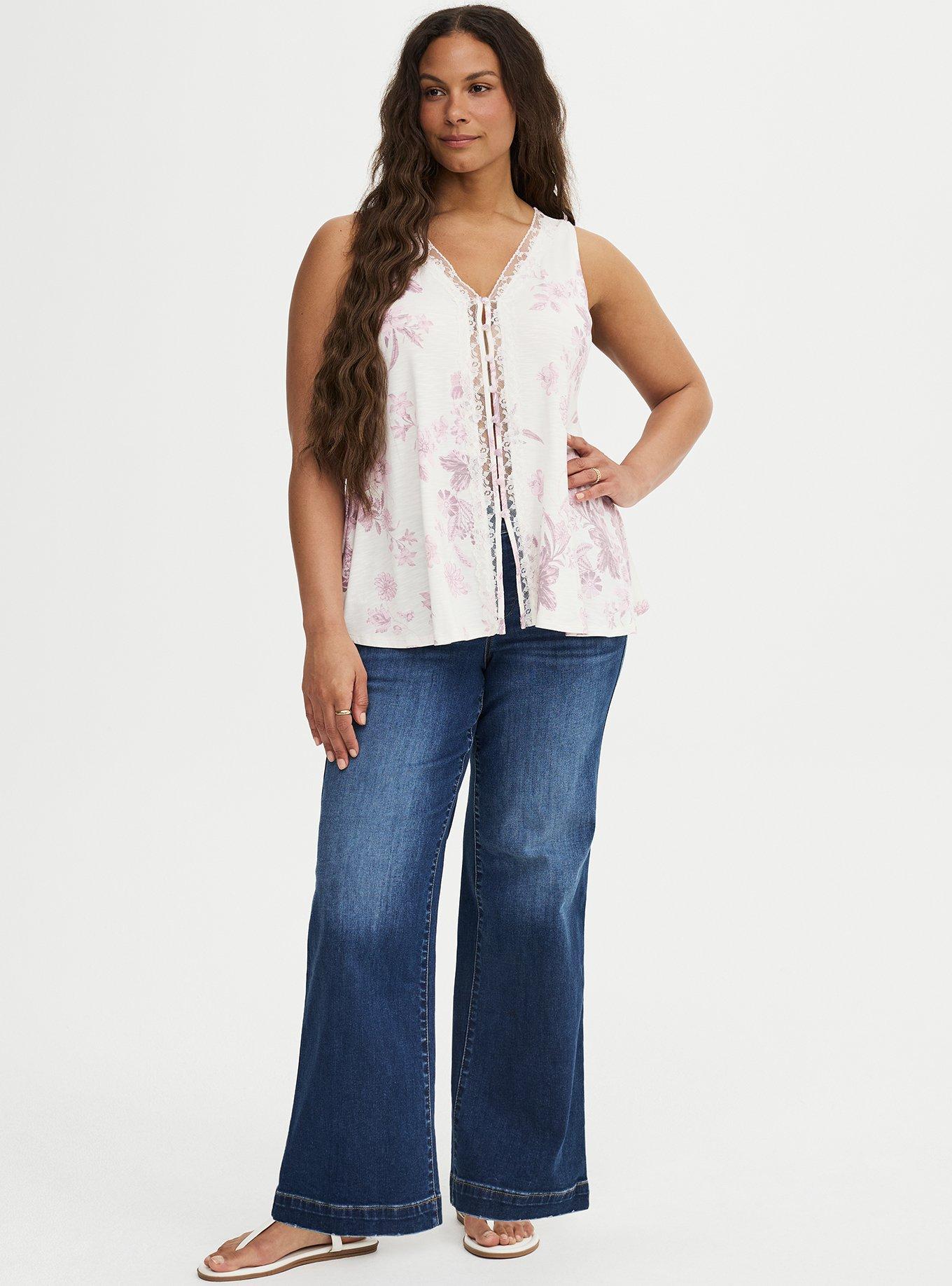 Supersoft Slub V-Neck Fit N Flare Top, HOLIDAY VINES PINK, alternate