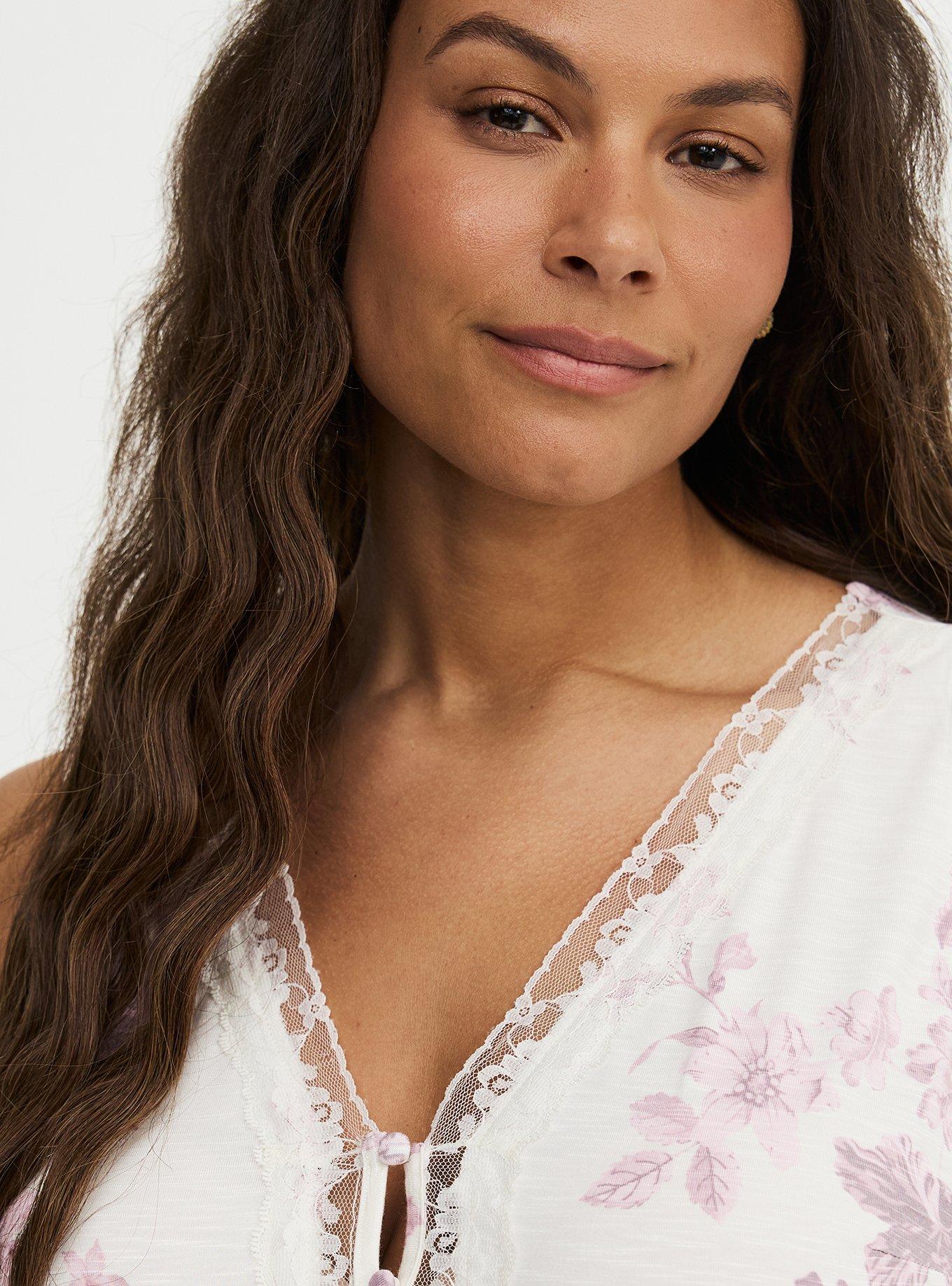 Supersoft Slub V-Neck Fit N Flare Top, HOLIDAY VINES PINK, alternate