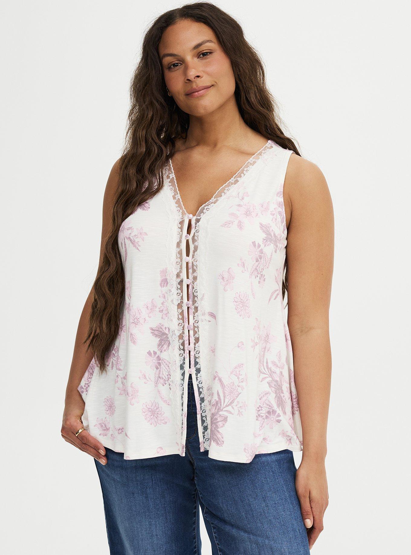 Supersoft Slub V-Neck Fit N Flare Top, HOLIDAY VINES PINK, hi-res