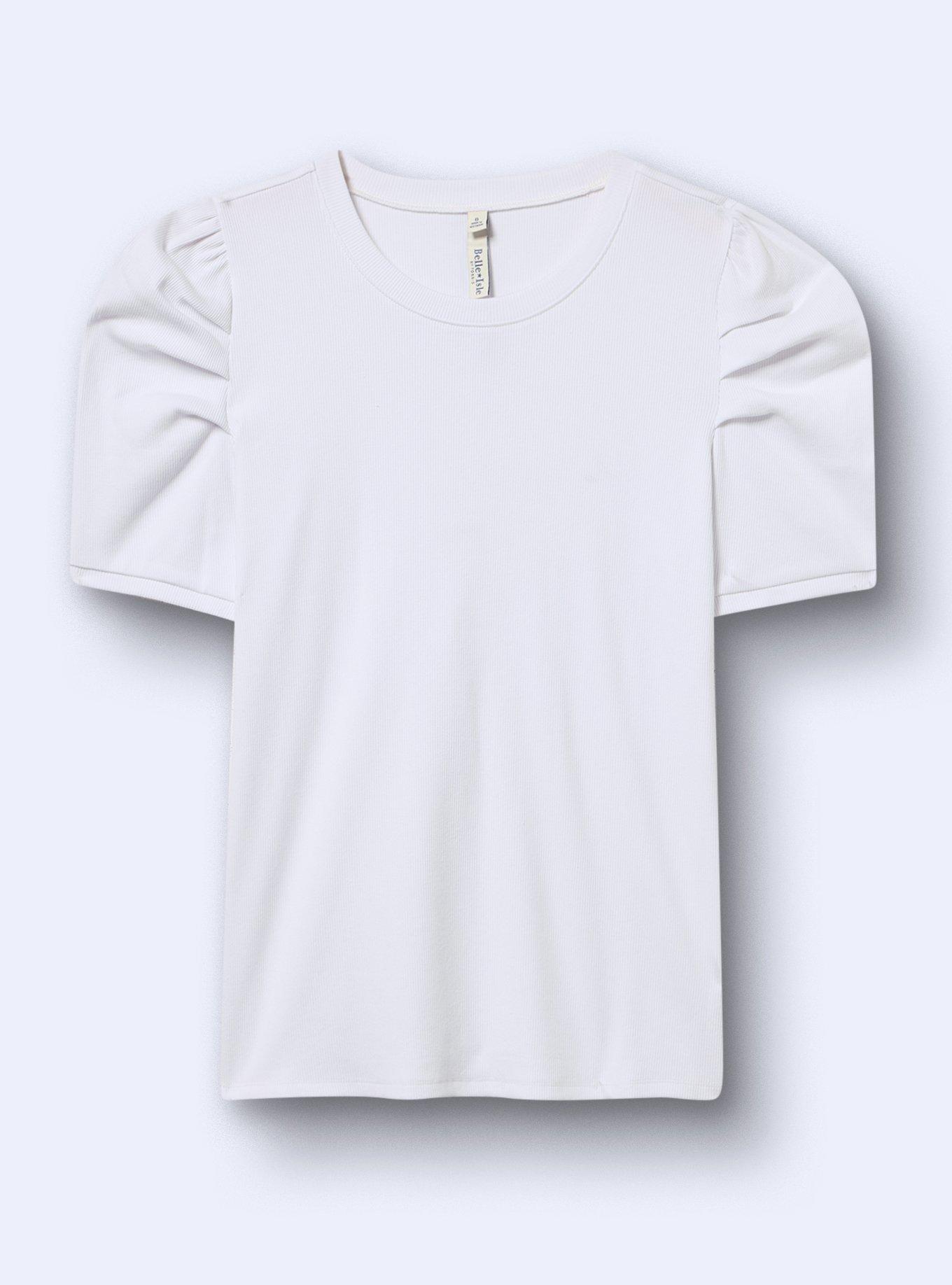 Belle Isle Ruched Sleeve Crew Tee, BRIGHT WHITE, hi-res