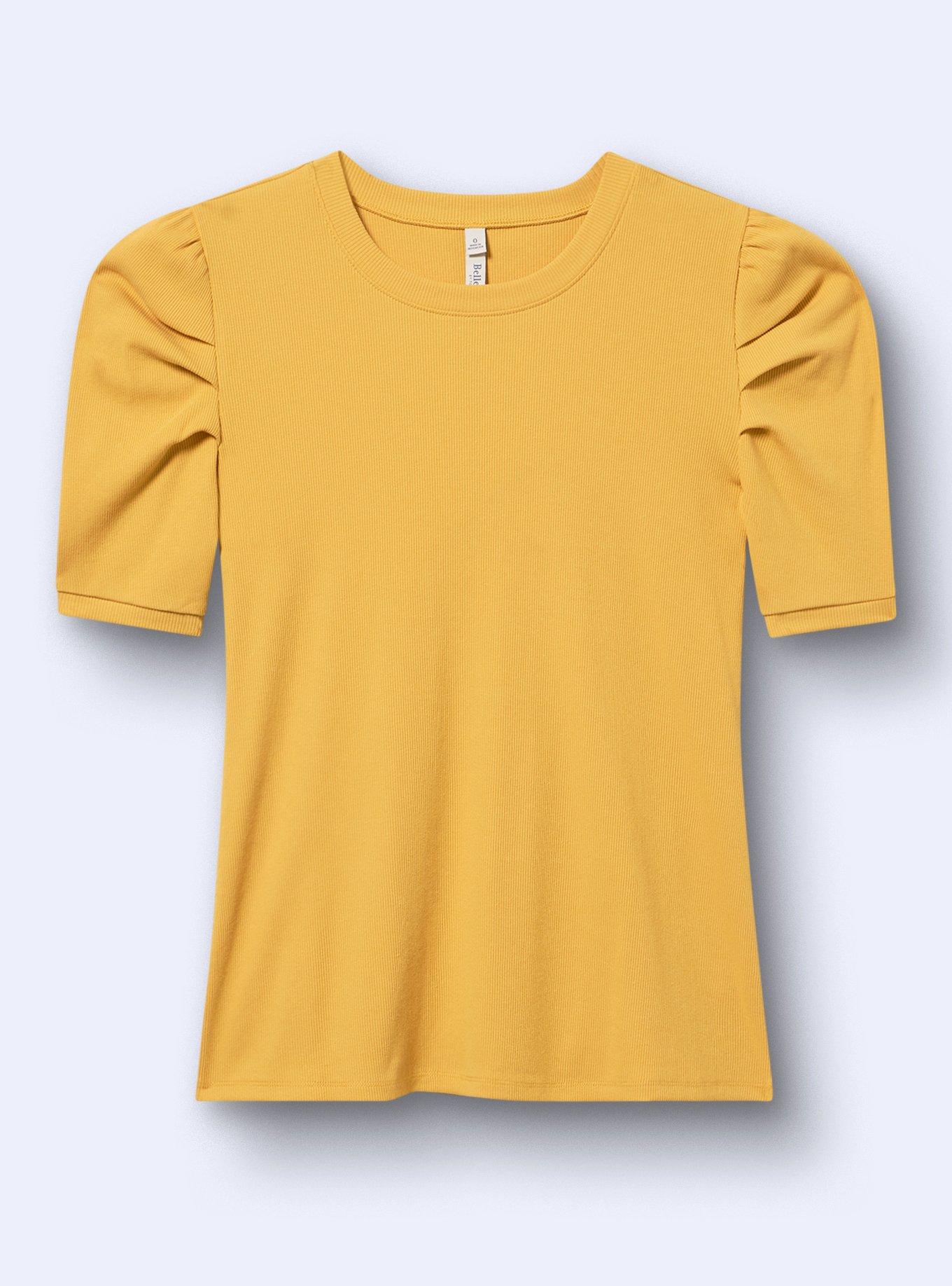 Belle Isle Ruched Crew Tee, OCHRE, hi-res