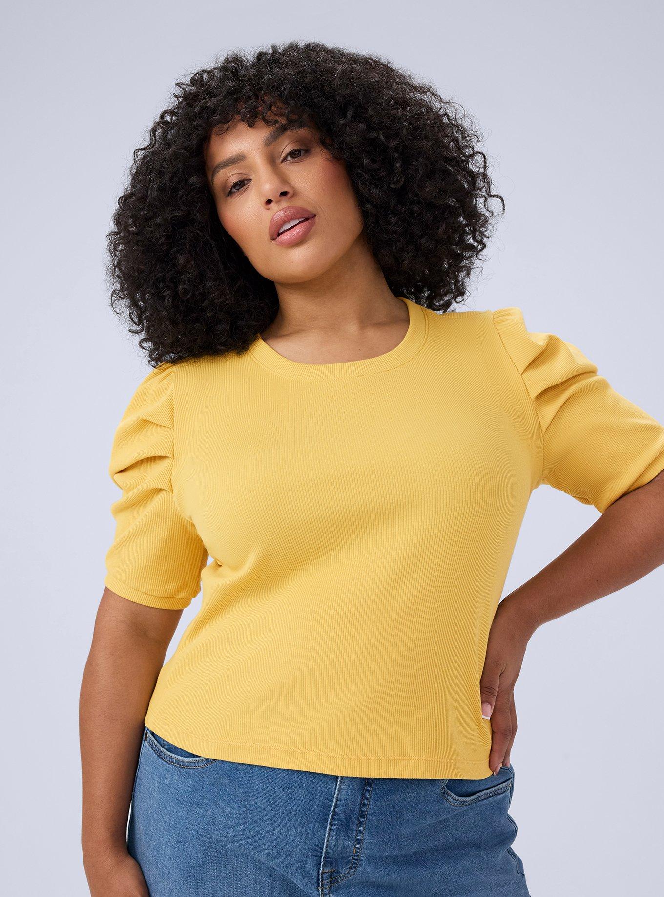 Belle Isle Ruched Crew Tee, OCHRE, hi-res