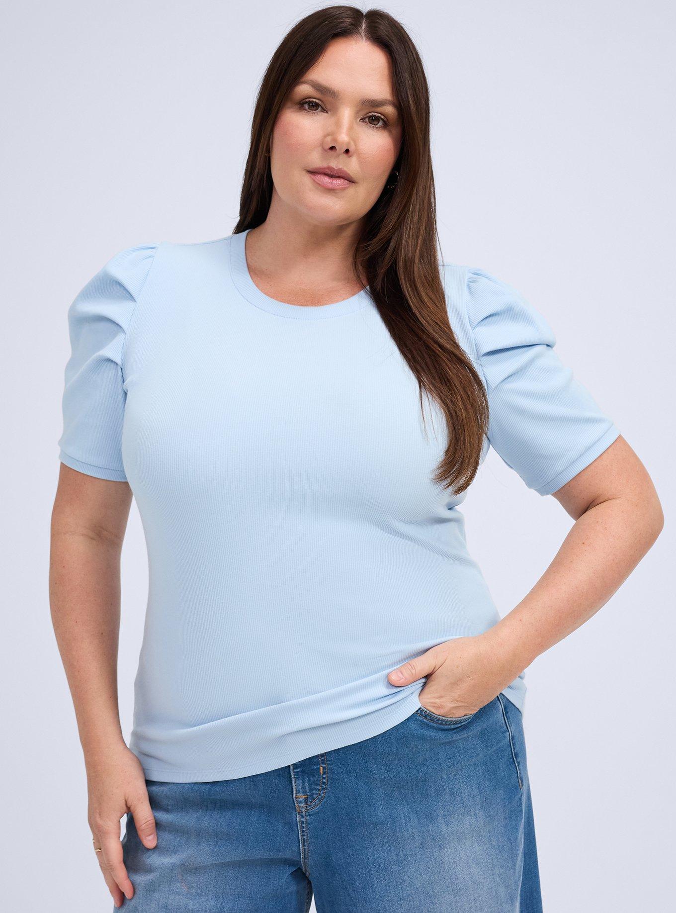 Belle Isle Ruched Sleeve Crew Tee, CERULEAN, hi-res