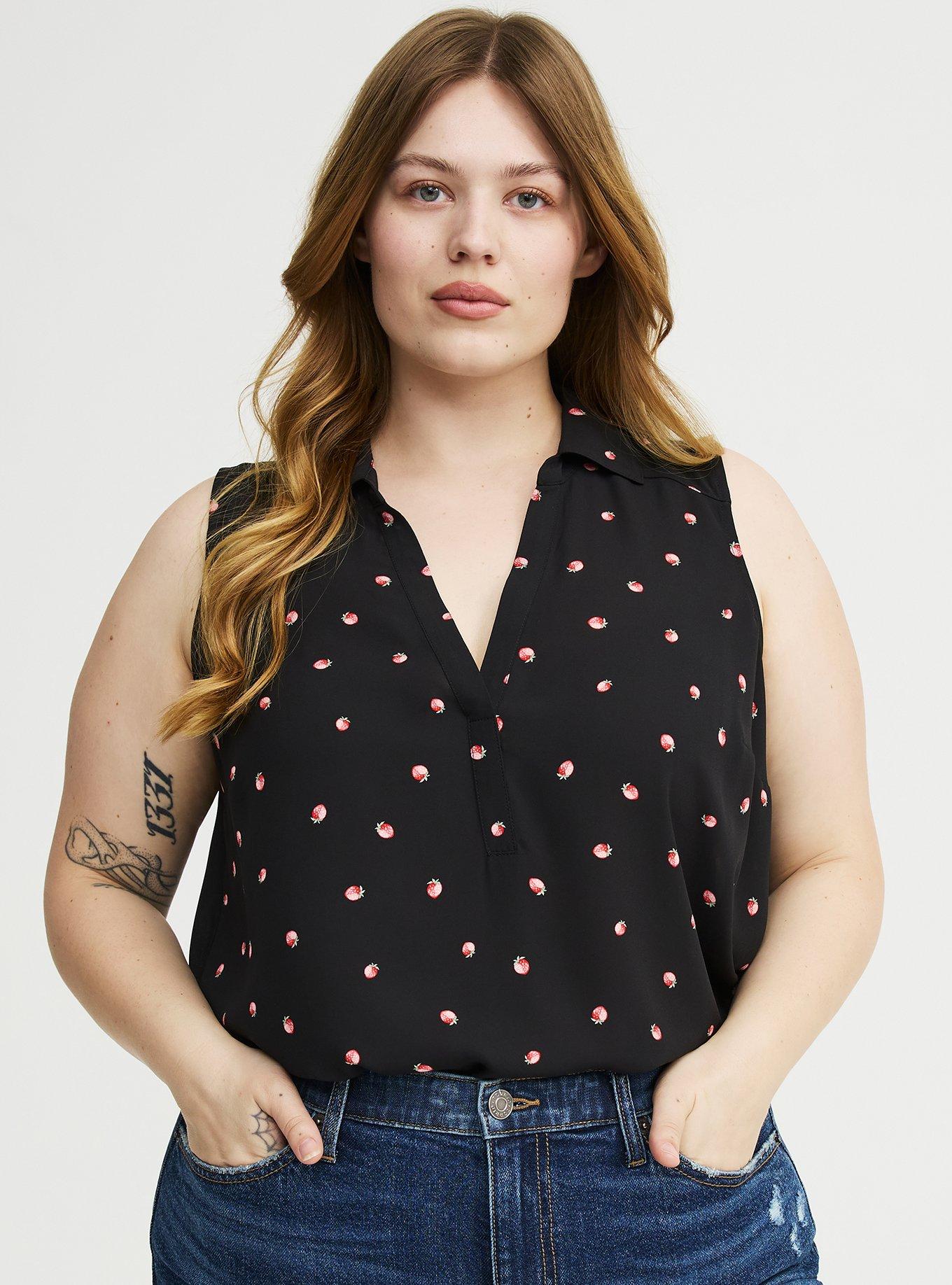 Harper Georgette Pullover Sleeveless Blouse, SPACED STRAWBERRY BLACK, alternate